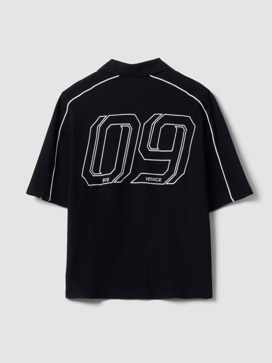 Black pure cotton oversized short-sleeve polo shirt_2