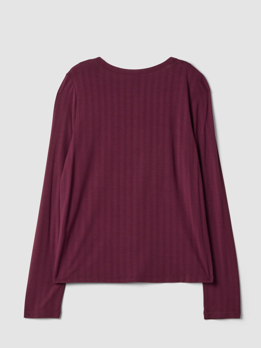 Maglia pigiama rossa in viscosa elasticizzata a costine_2