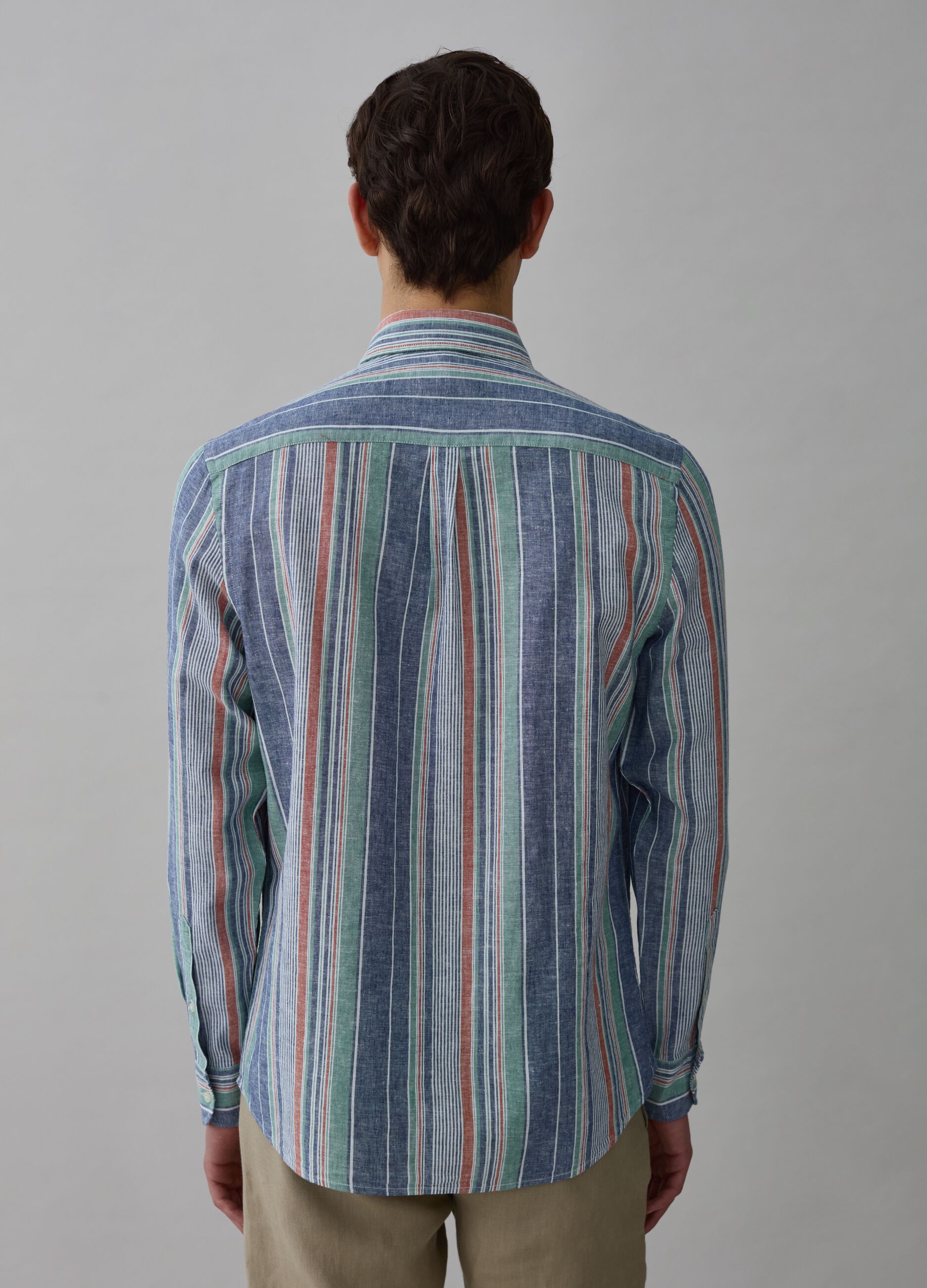 Camicia in lino e cotone a righe multicolor