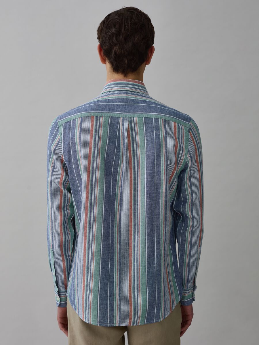 Camicia in lino e cotone a righe multicolor_2