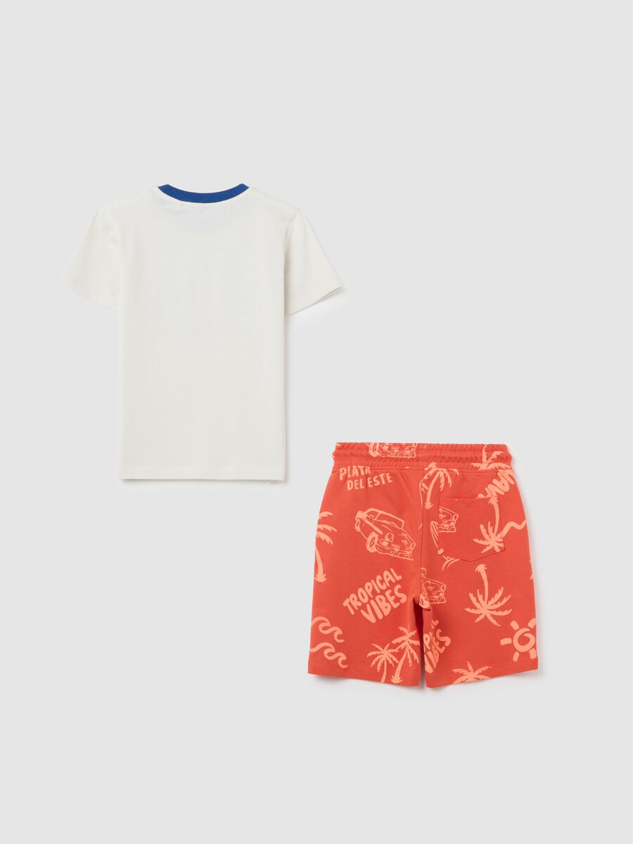 Children's set in pure cotton with white t-shirt and orange shorts_1