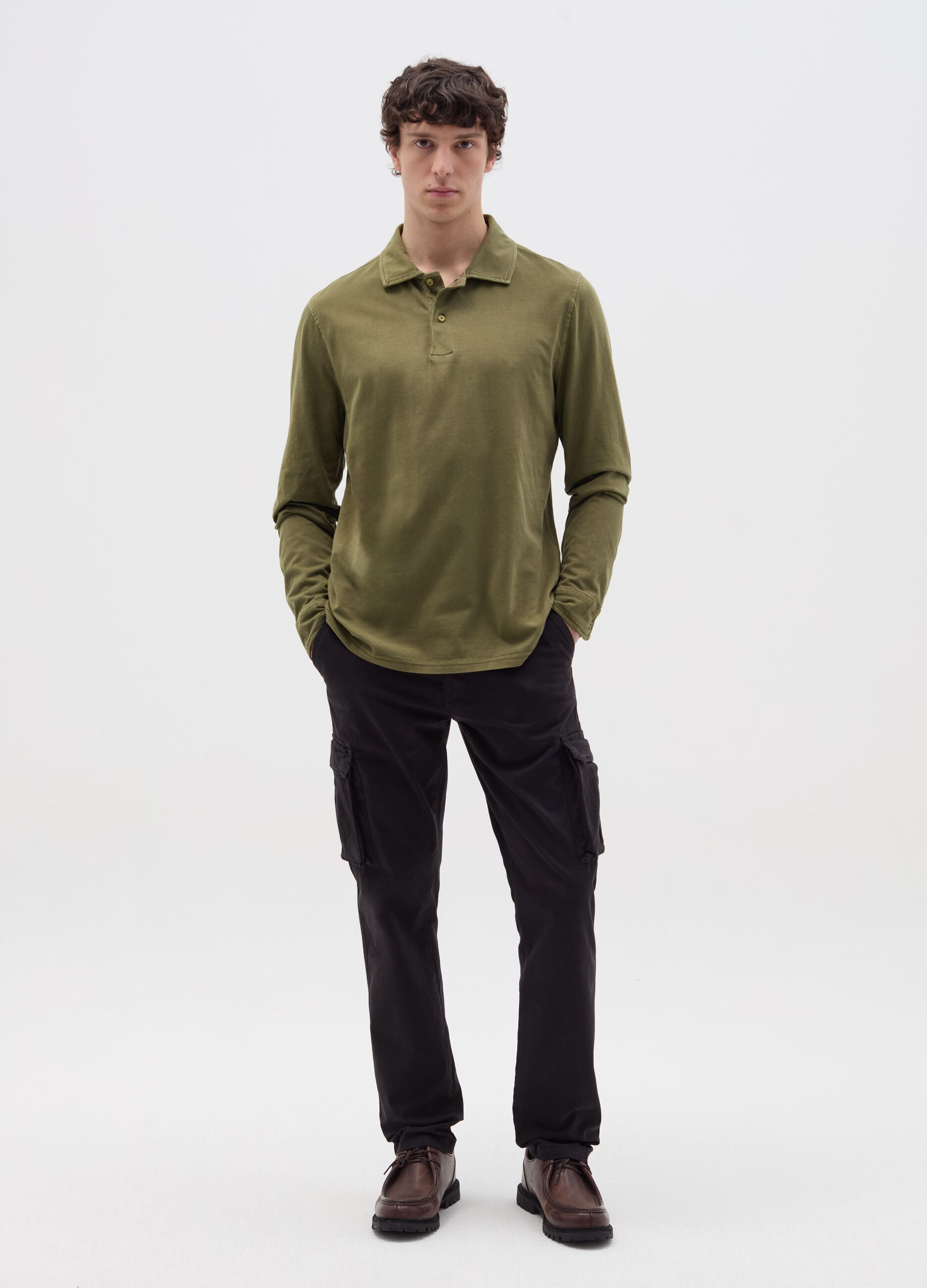 Long-sleeved polo shirt in cotton