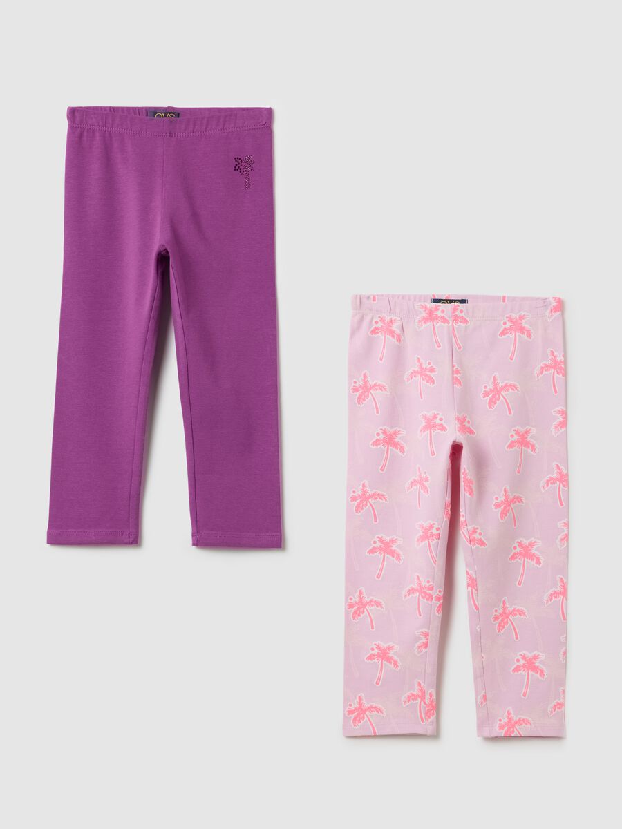 Girl's stretch cotton leggings with palm motif_3