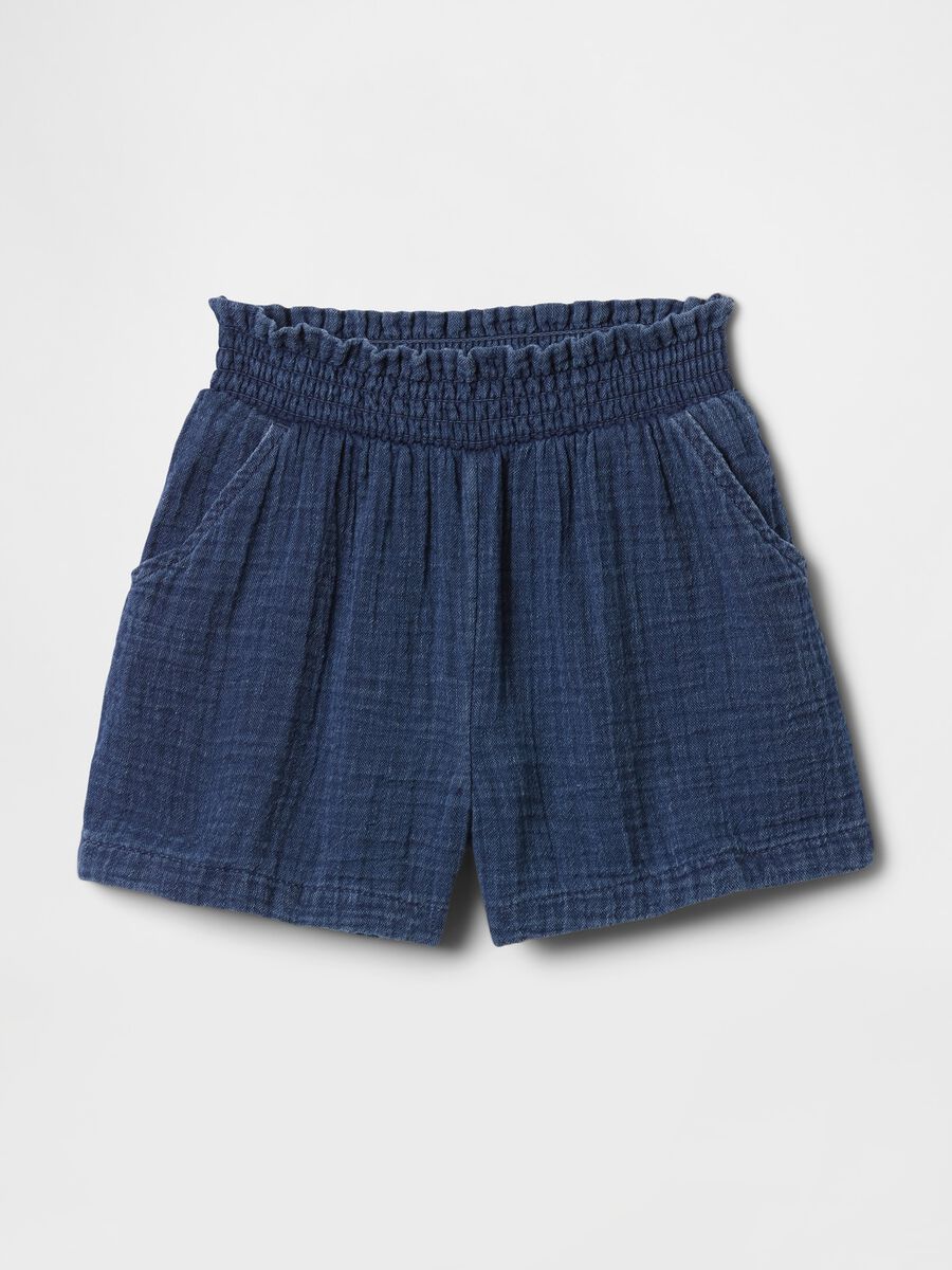 High waist blue denim shorts with elastic band_0