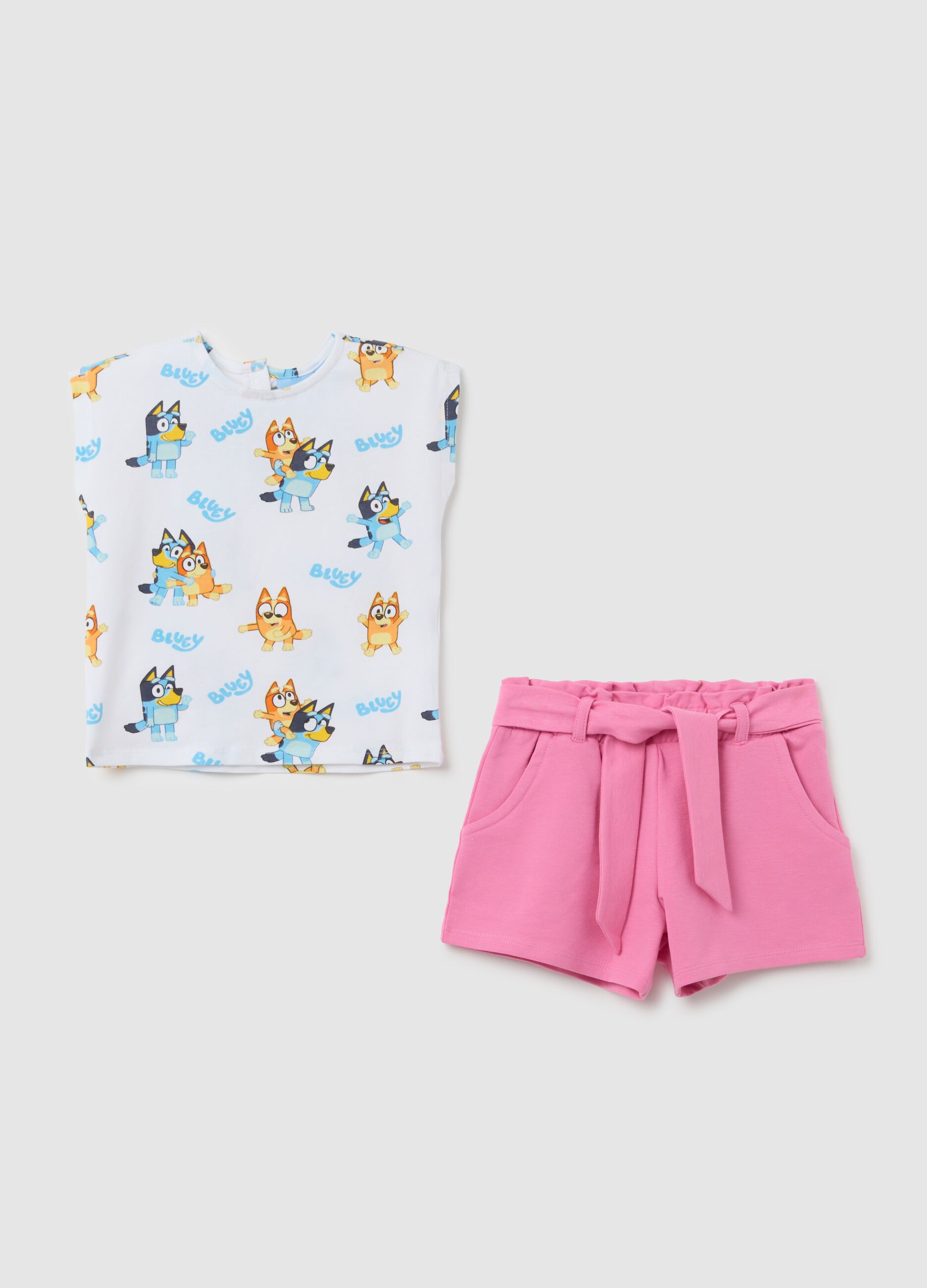 White cotton regular fit girls' set with print