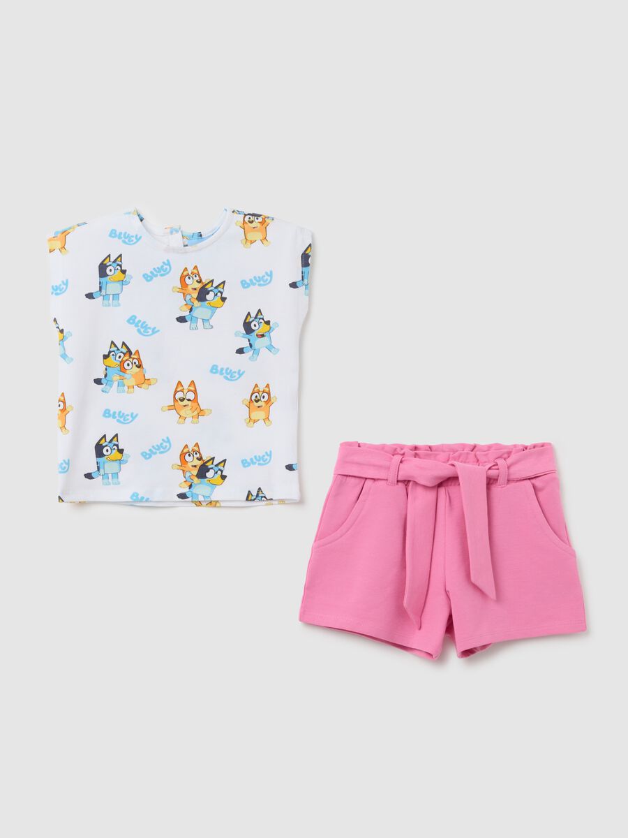 Completino da bambina in cotone bianco regular fit con stampa_0