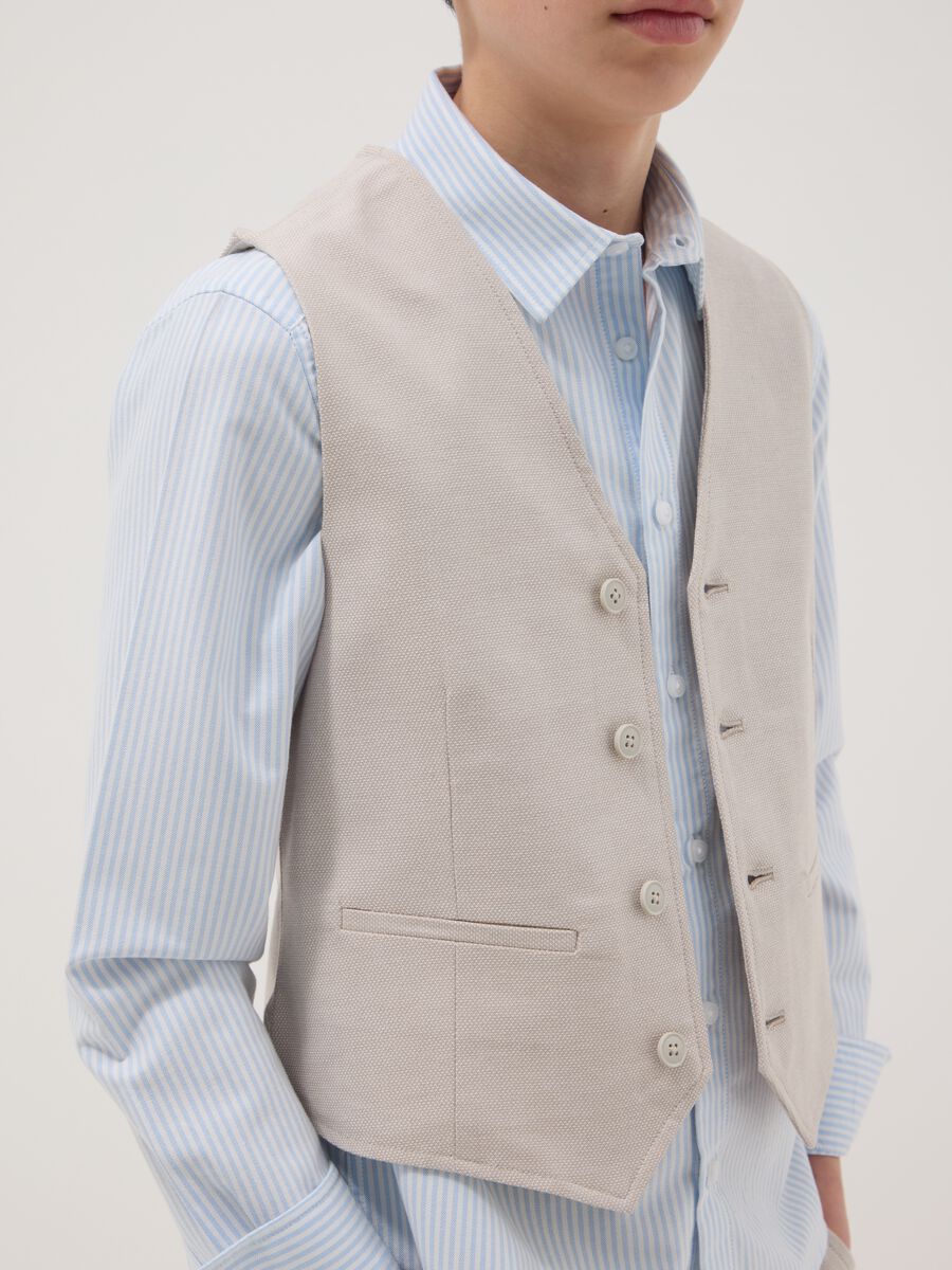 Boys' beige stretch cotton waistcoat slim fit_1