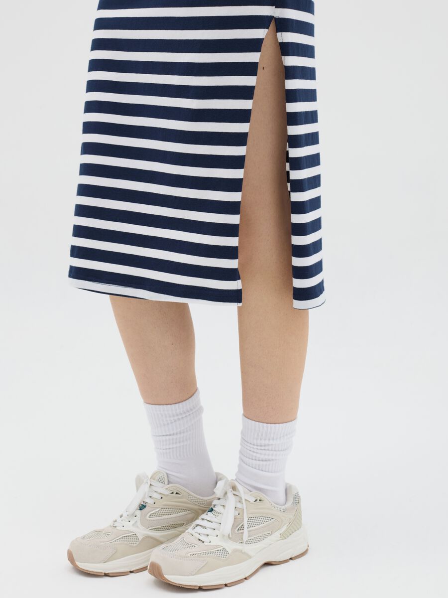 Blue and white striped midi dress in stretch cotton_2
