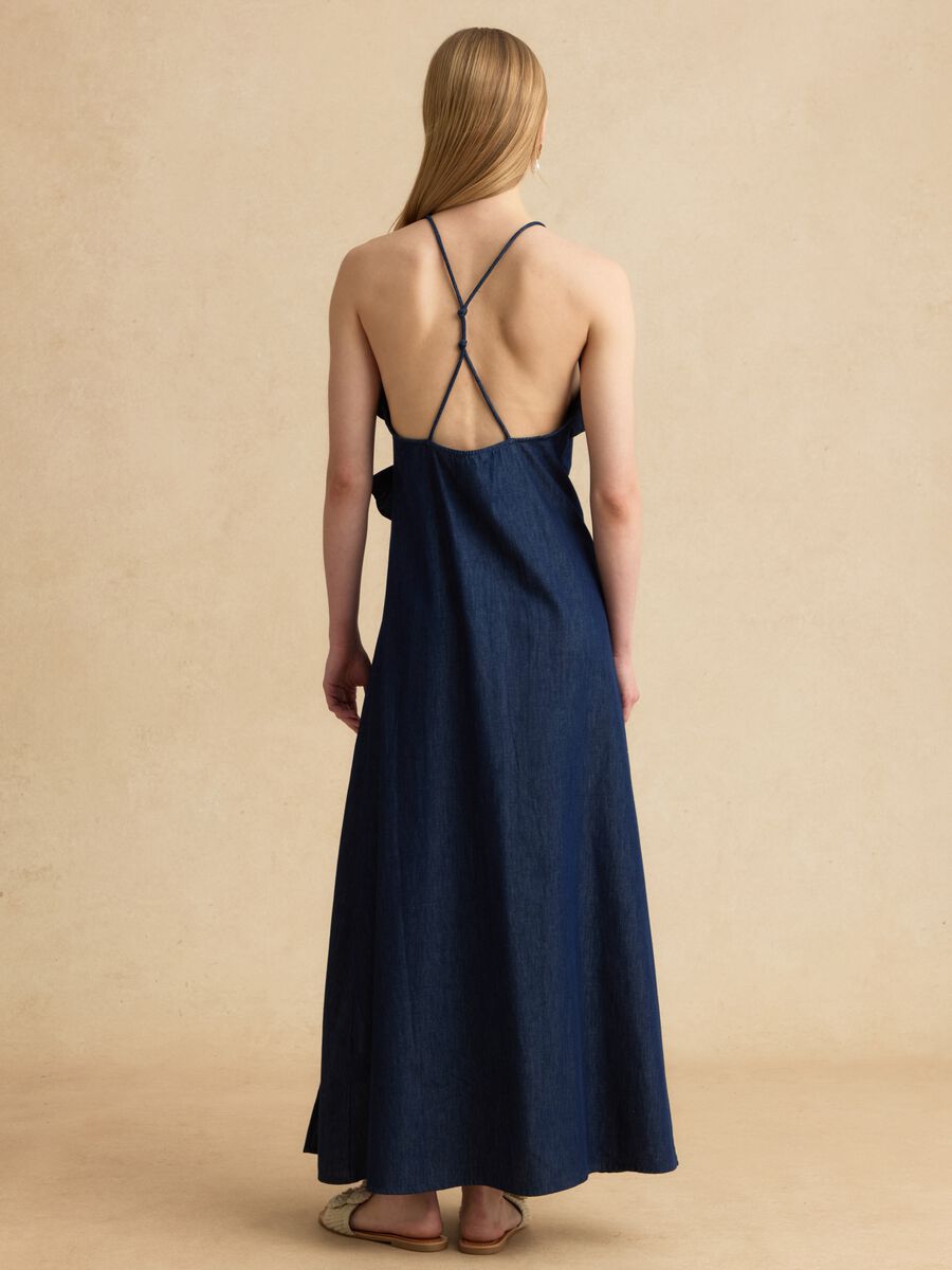 Long blue pure cotton dress with ruffles_3