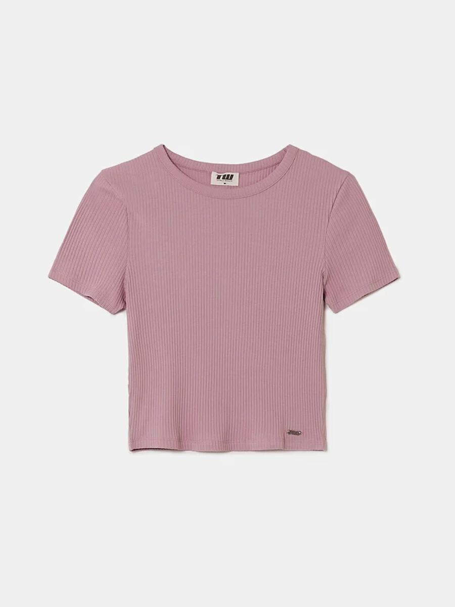 T-shirt in cotone elasticizzato rosa regular fit_3