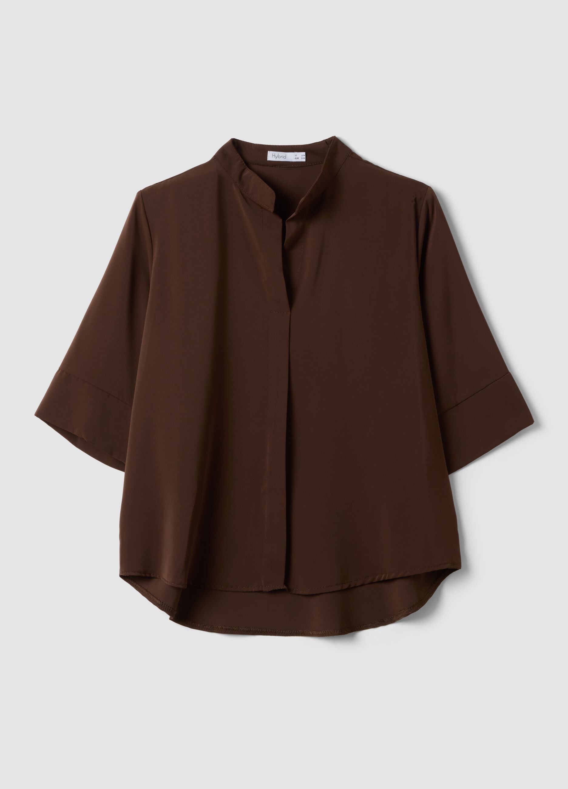 Brown regular-fit blouse with mandarin collar