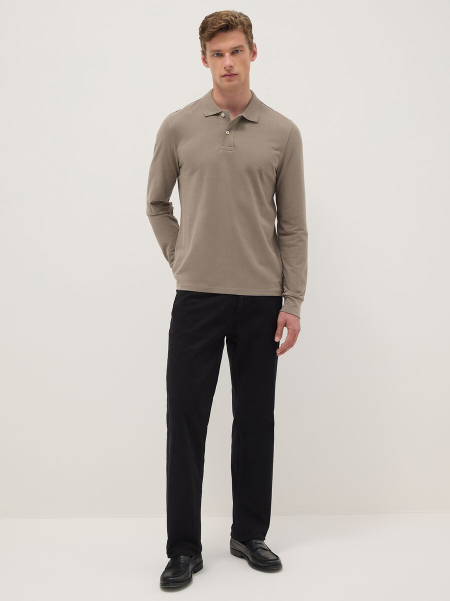Polo beige a maniche lunghe in puro cotone regular fit_1