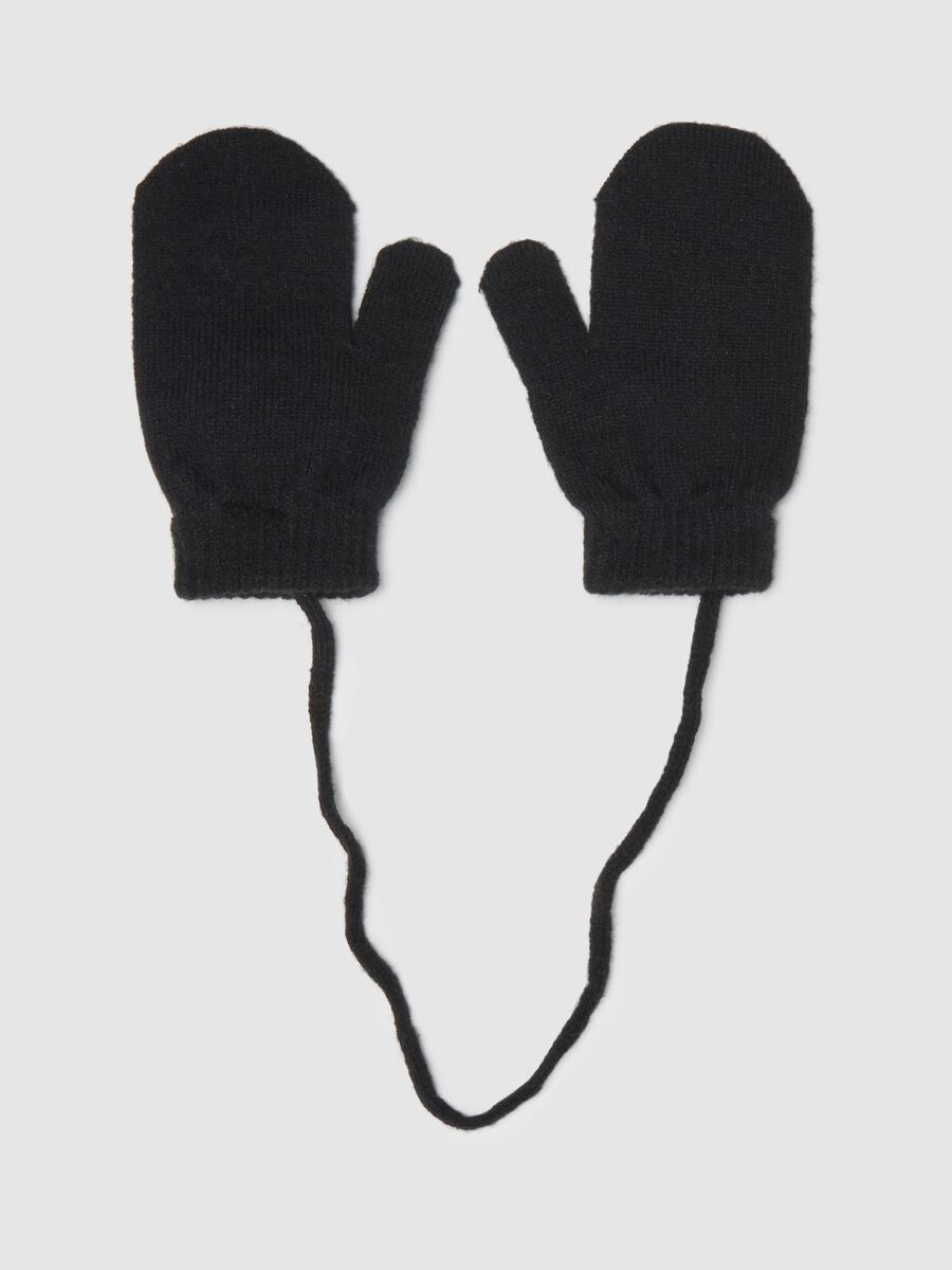 Black toddler gloves with cord and Minnie print_1