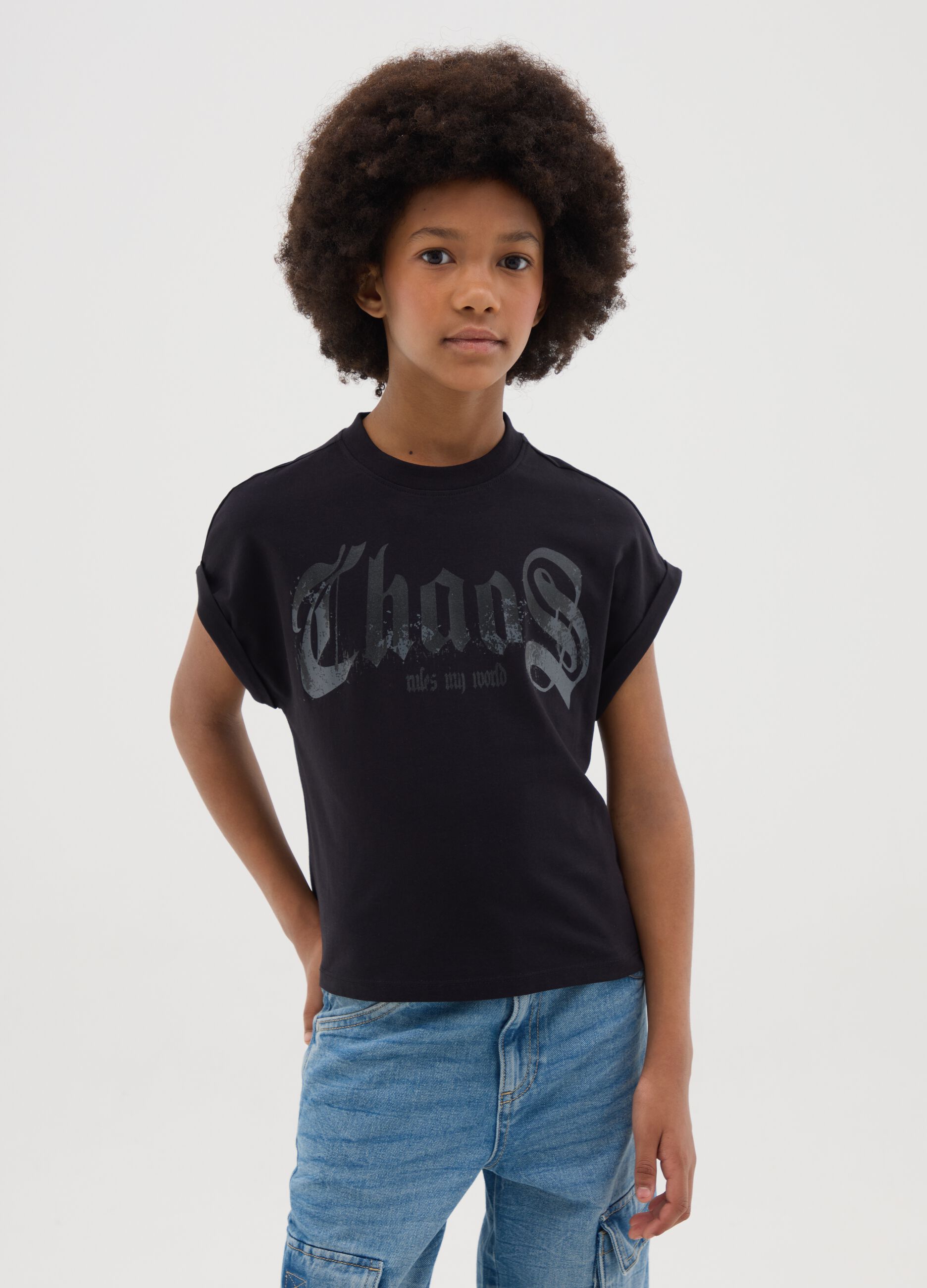 Black T-shirt with graphic design OVS Kids