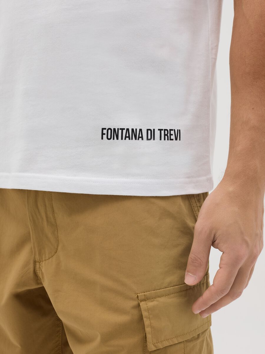 Cotton T-shirt with Trevi Fountain coordinates print_3