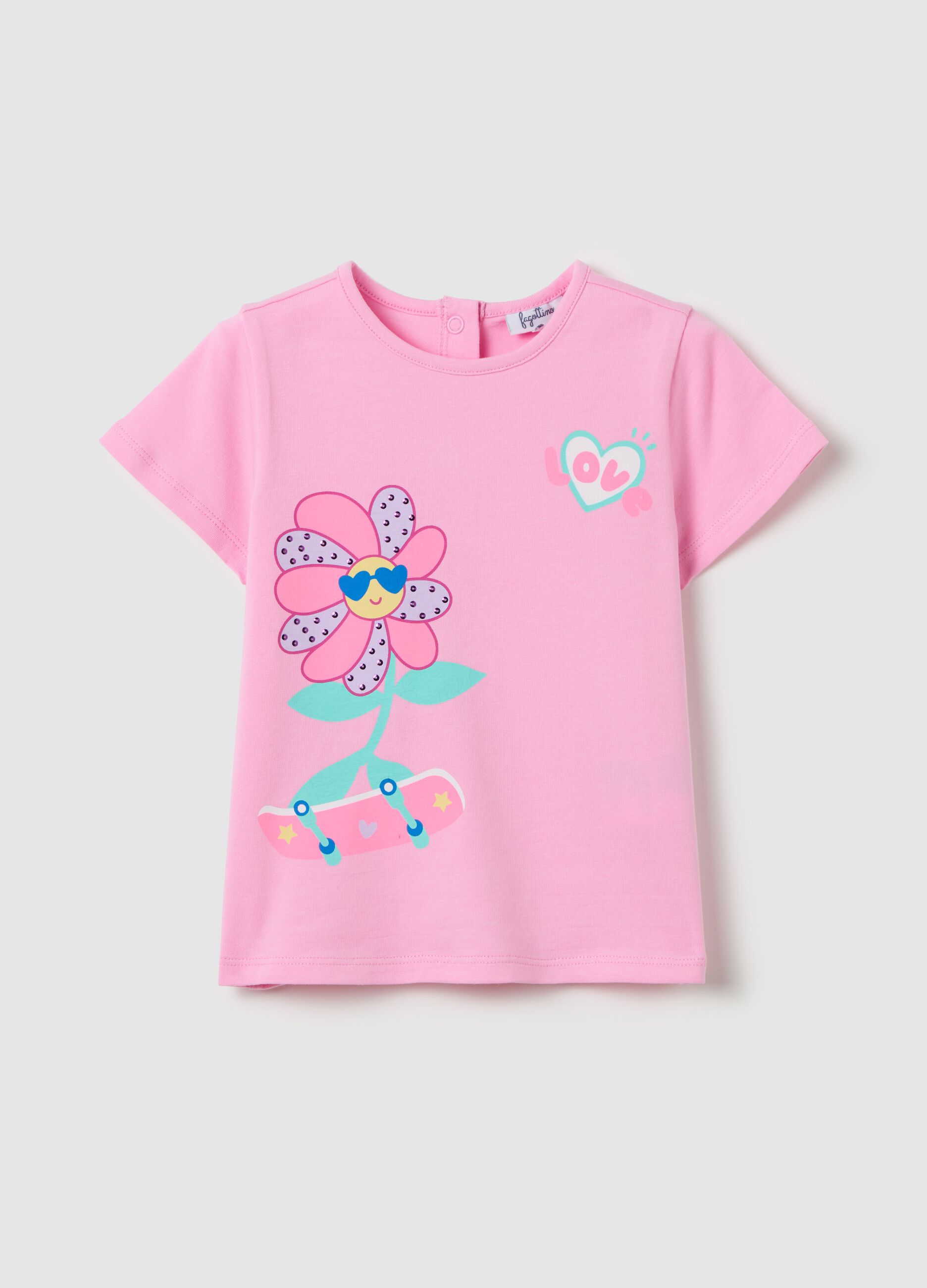 T-shirt with skater flower and diamantés