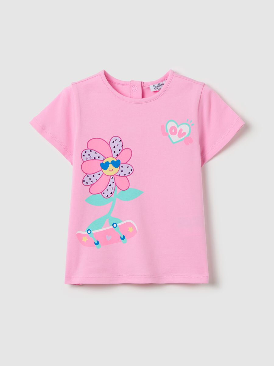 T-shirt with skater flower and diamantés_0
