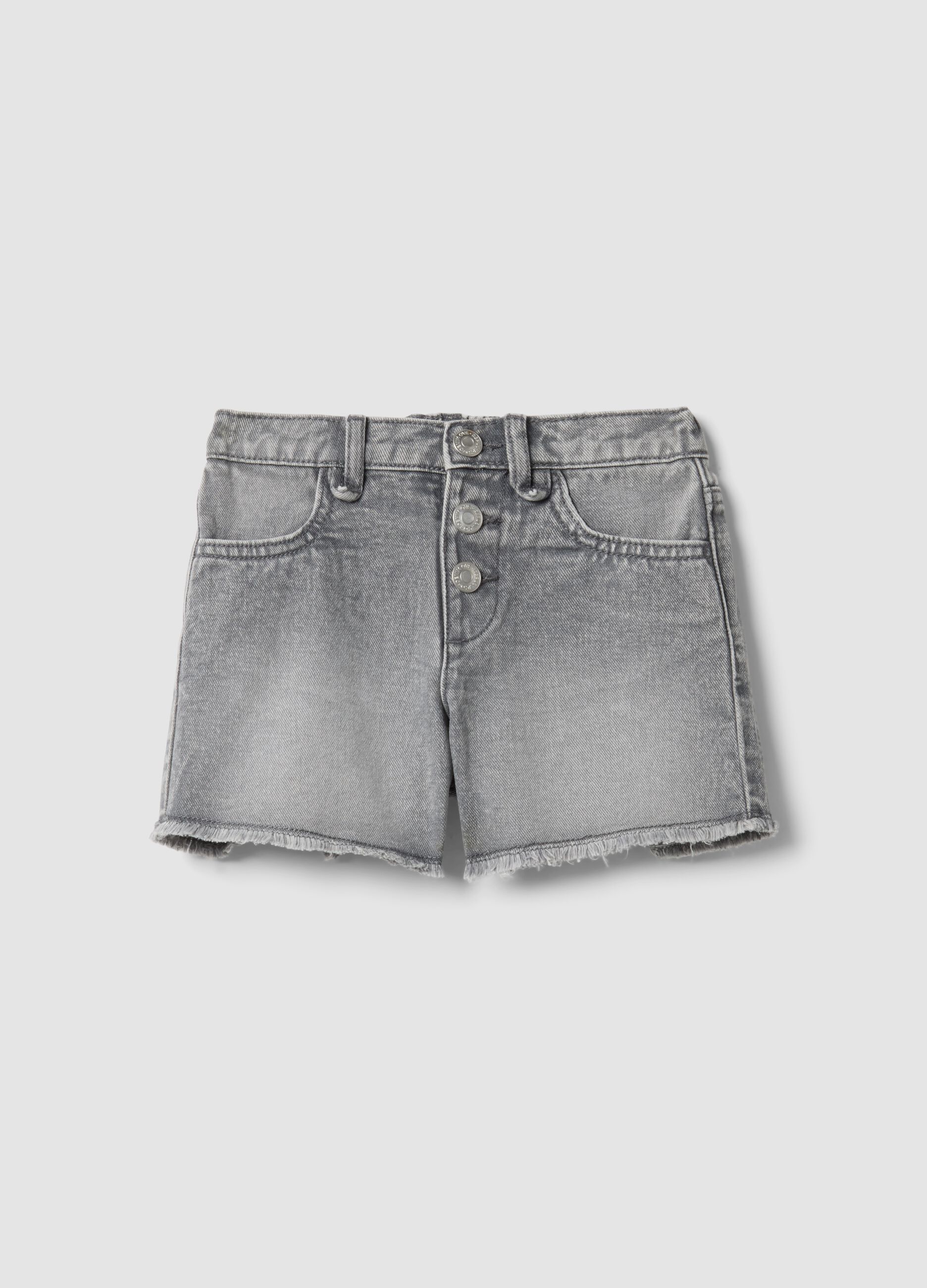 Girls' grey cotton denim shorts, regular fit