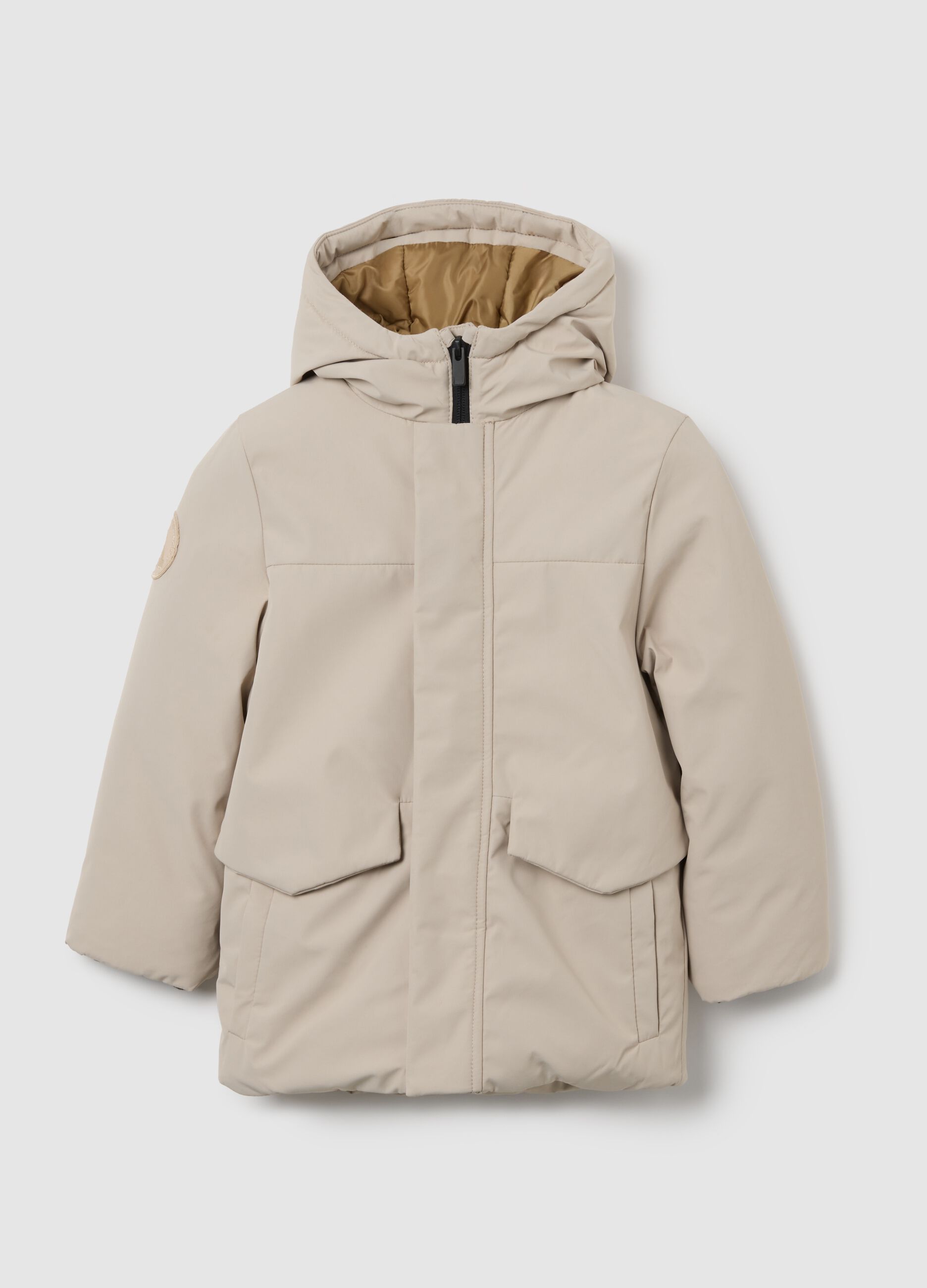 Beige Padded Jacket with Hood
