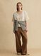 Oversized beige lyocell and linen blend jumper with V-neck_0