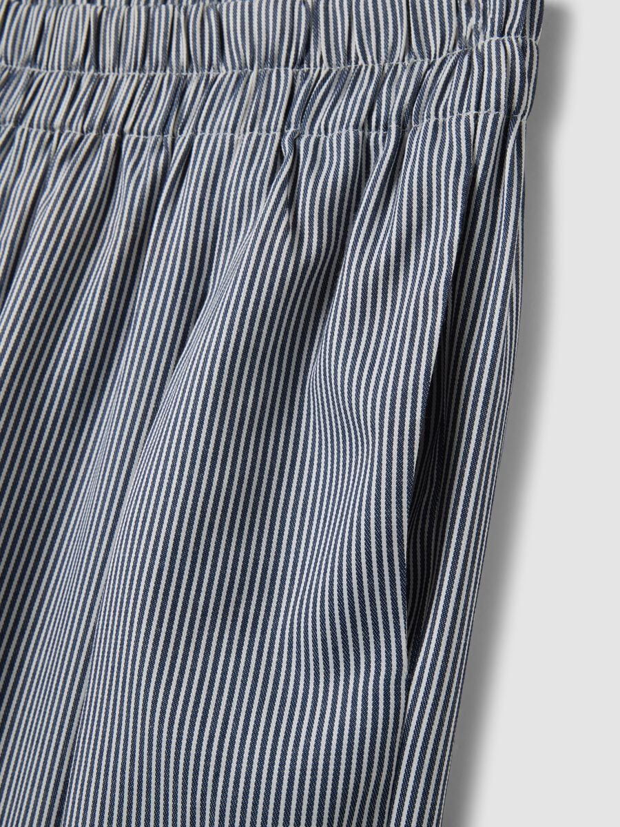 Pantaloni palazzo a righe bianche e blu in misto cotone regular fit_5