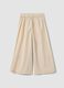 Girl's wide leg beige cotton trousers with floral embroidery_4