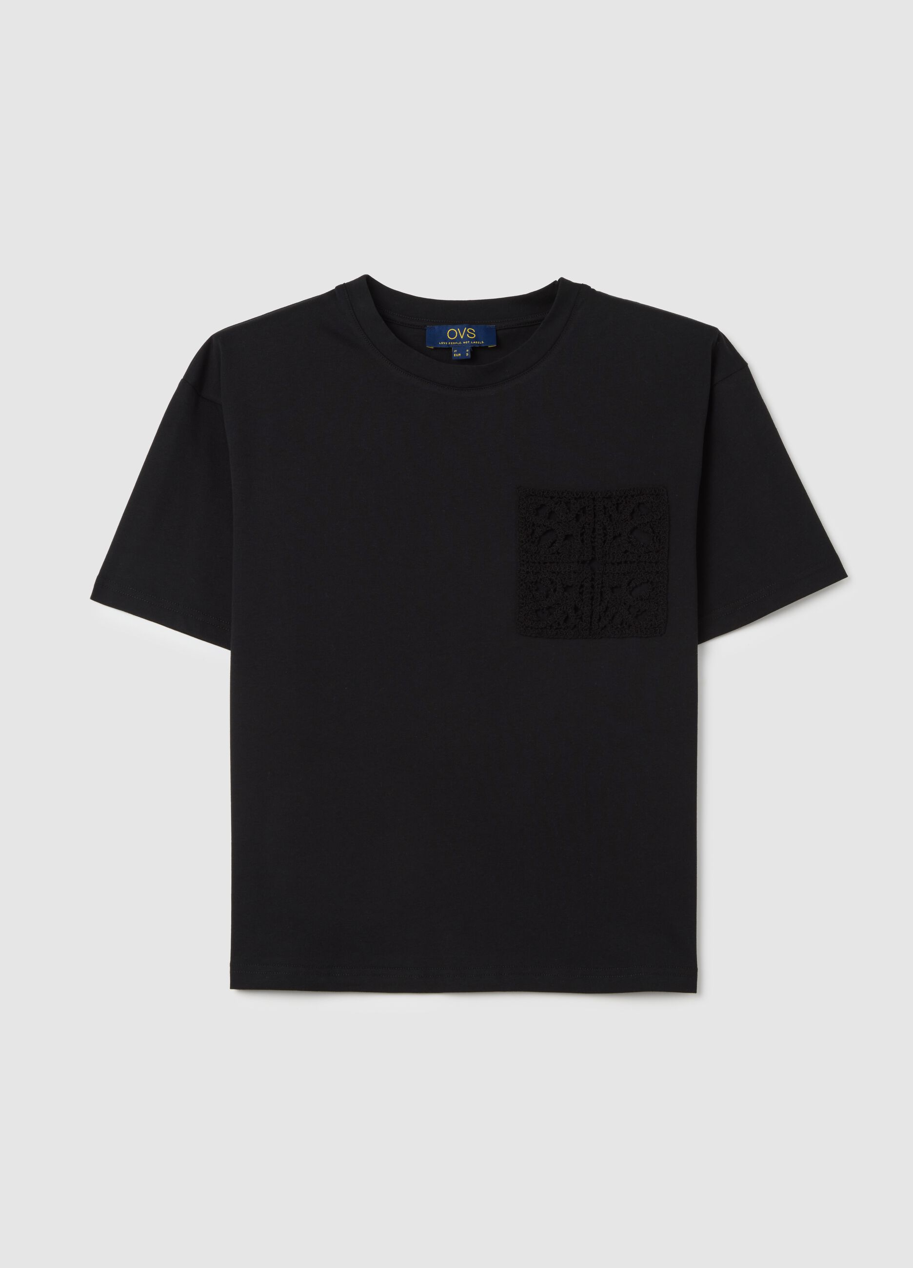 Black short sleeve cotton T-shirt by Ovs