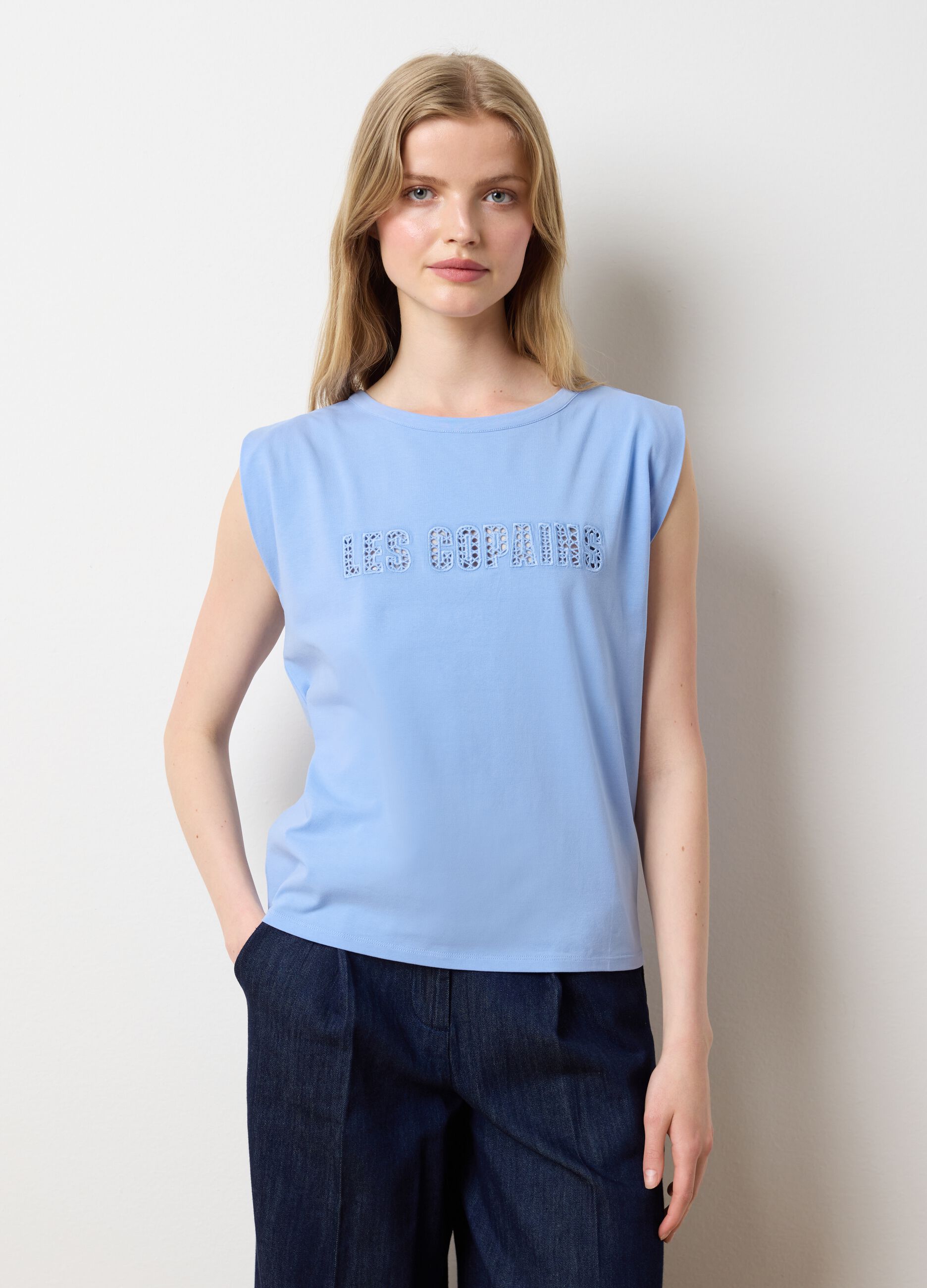 Light blue stretch cotton T-shirt with logo