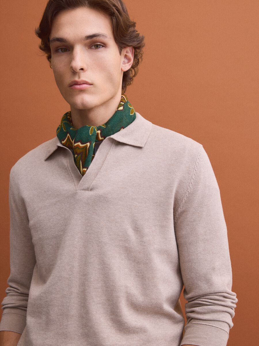 Polo beige in puro cotone a maniche lunghe_0