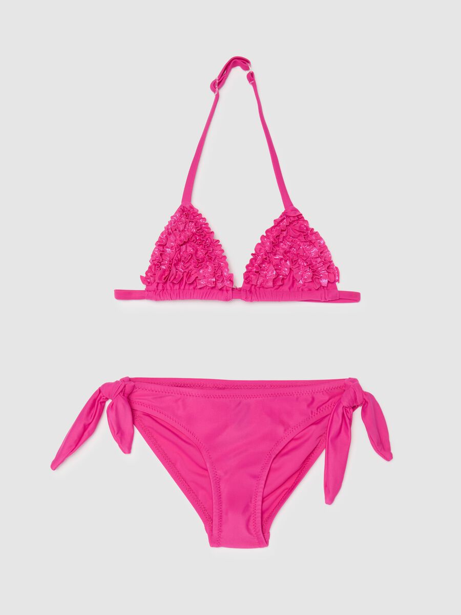 Girls' stretch blend pink bikini with ruffles and glitter_0
