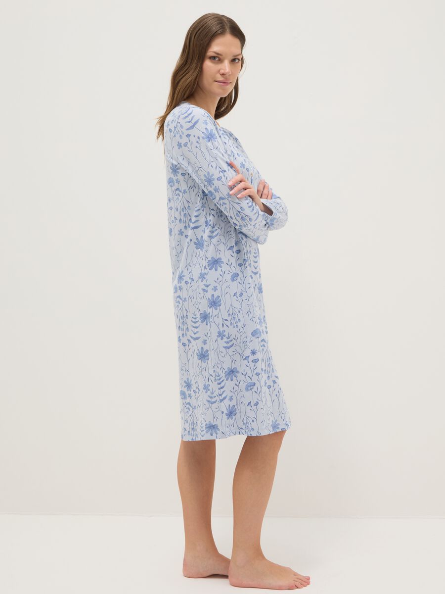 Blue pure cotton nightdress with serafino neckline_1