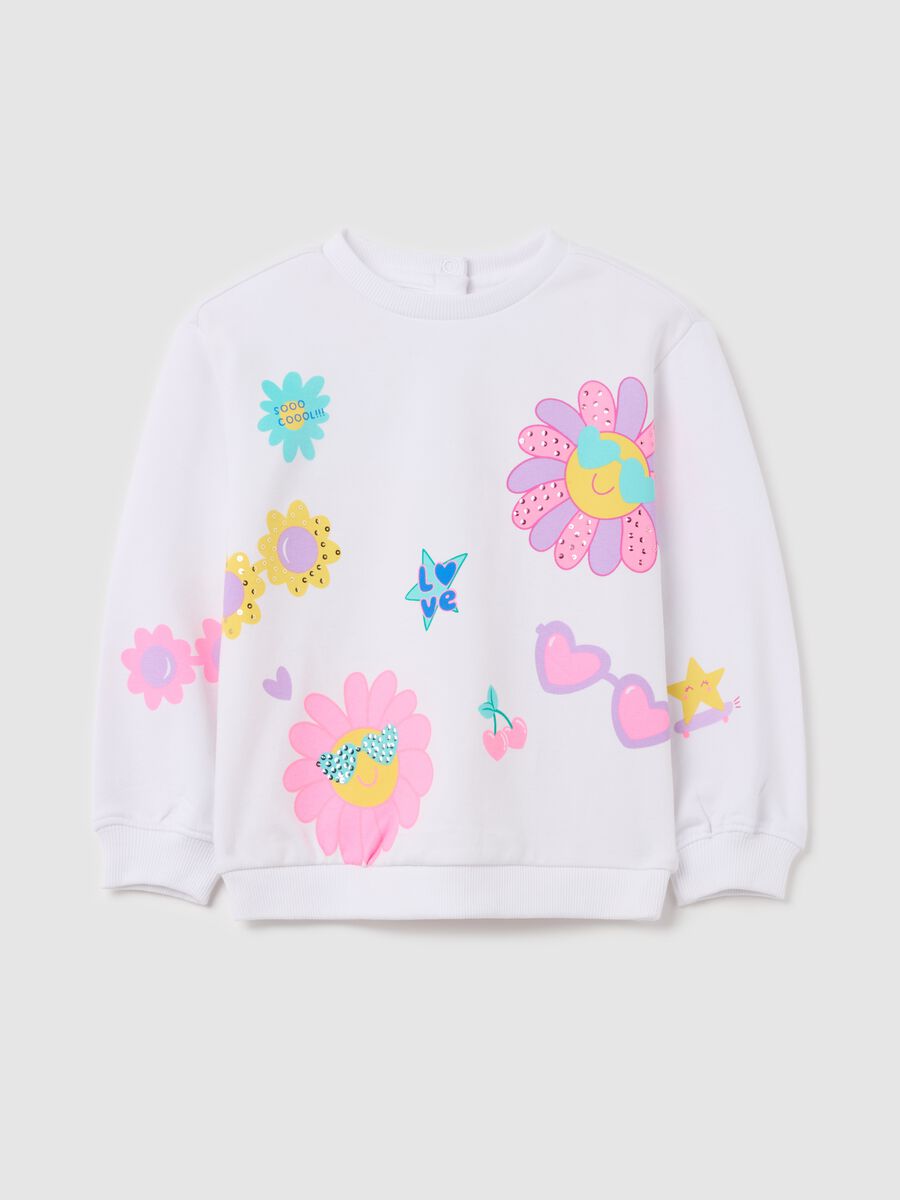 Sweatshirt with diamantés and flowers with sunglasses print_0