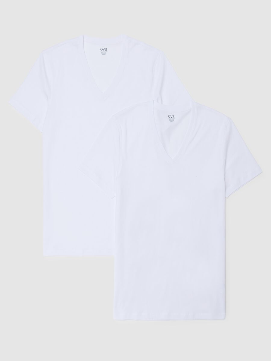 Bipack di t-shirt in cotone Supima con scollo a V profondo nere _4
