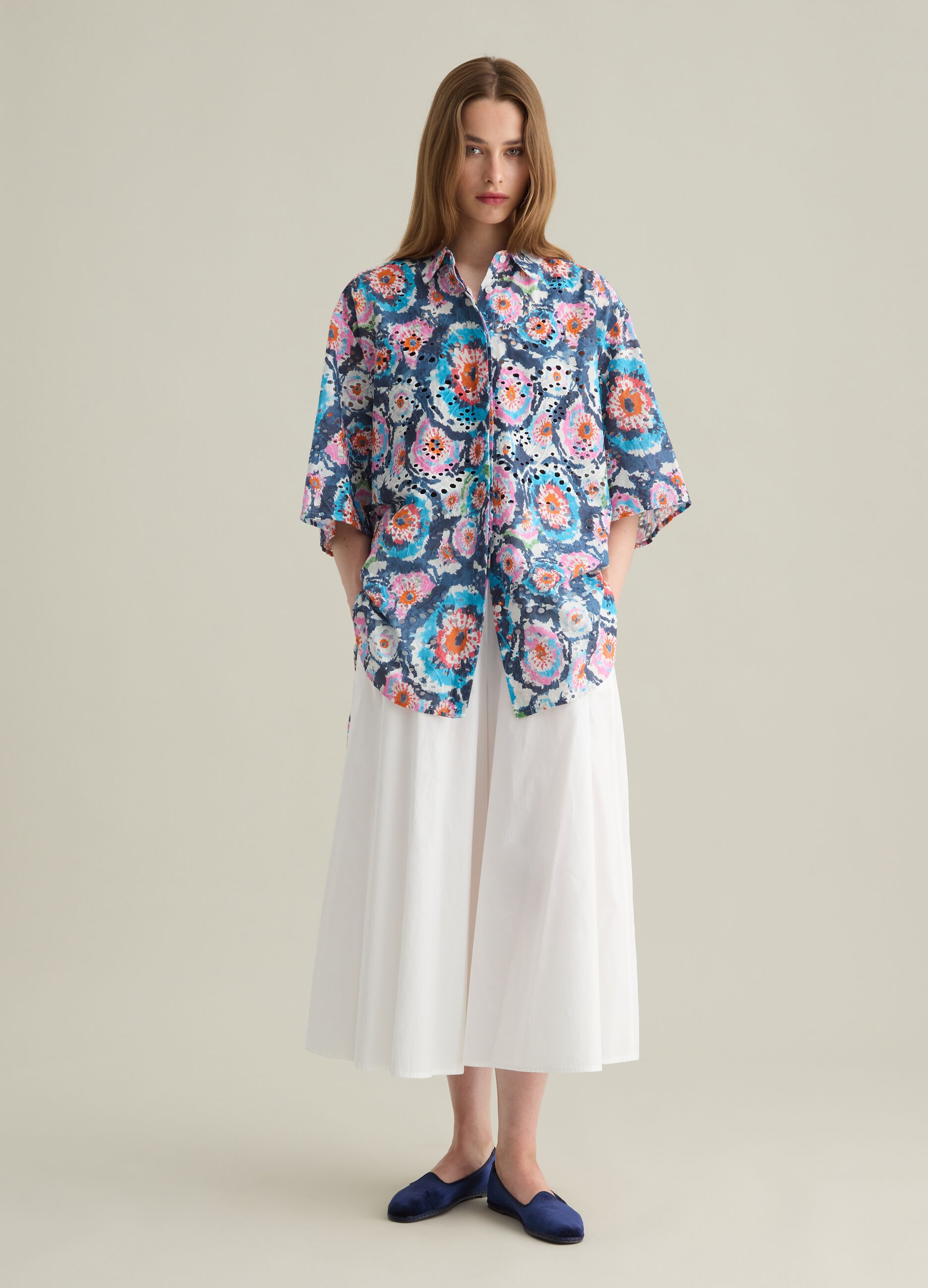 Camicia oversize da donna in puro cotone multicolor wide fit