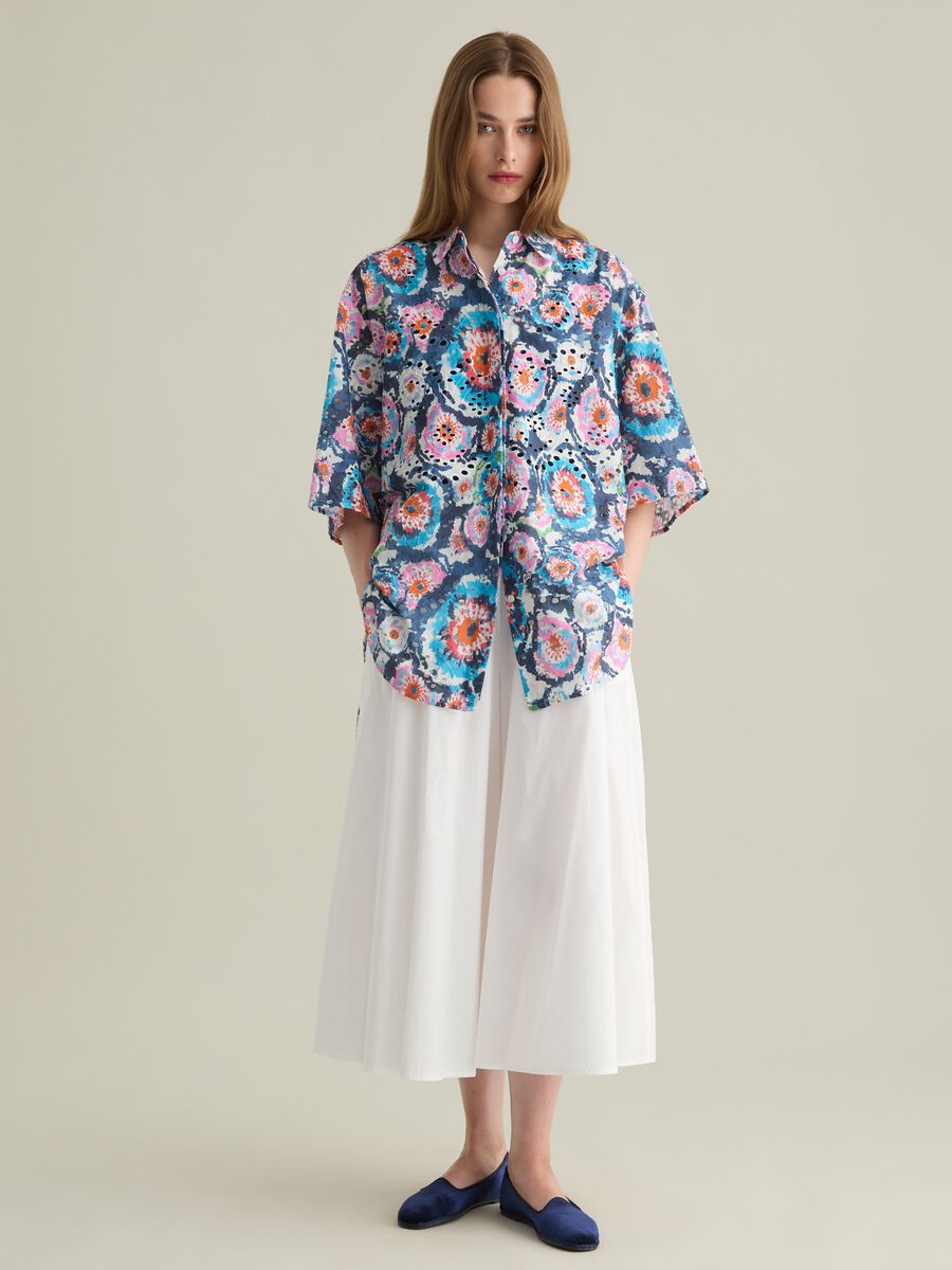 Women's oversized shirt in pure cotton with multicolour wide fit_0