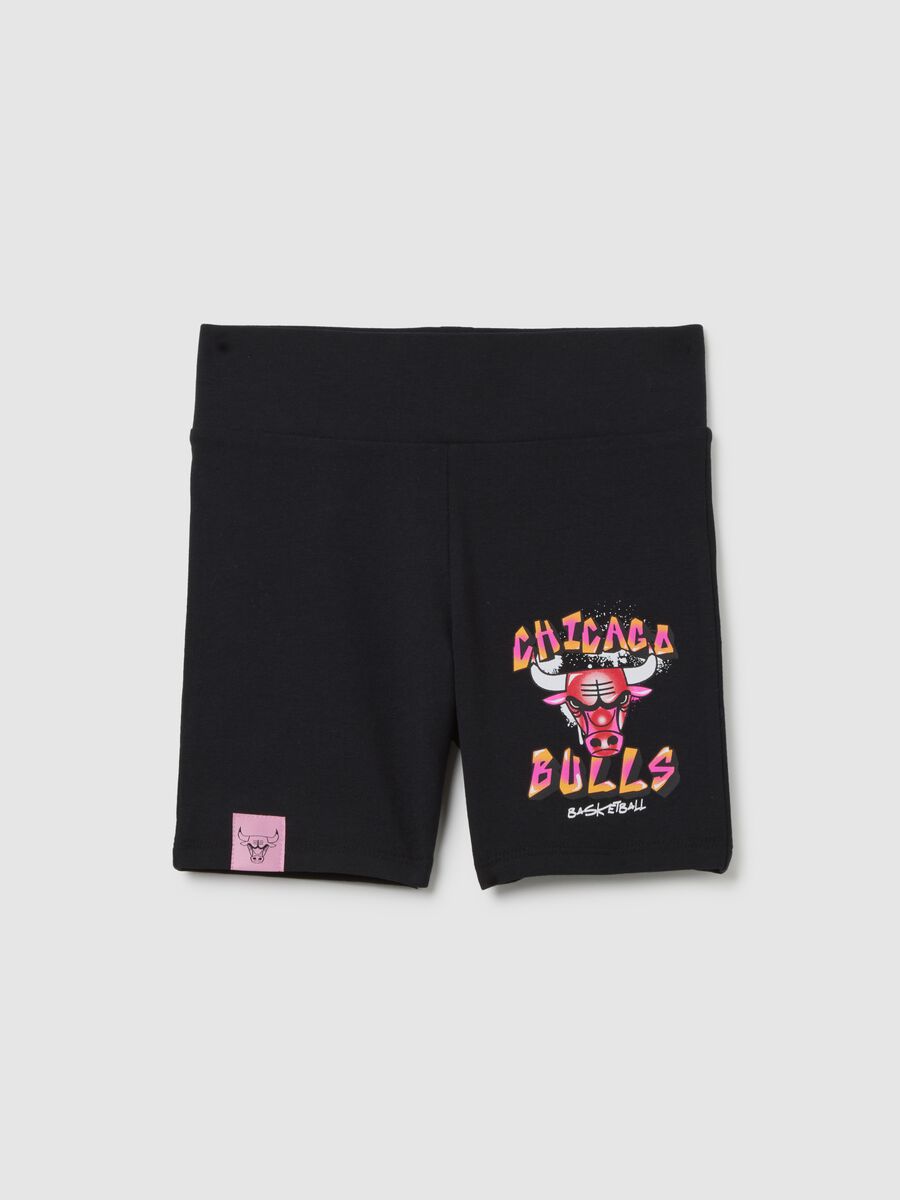 Black Stretch Cotton High-Waisted Skinny Fit Girls' Shorts with Chicago Bulls Logo_3
