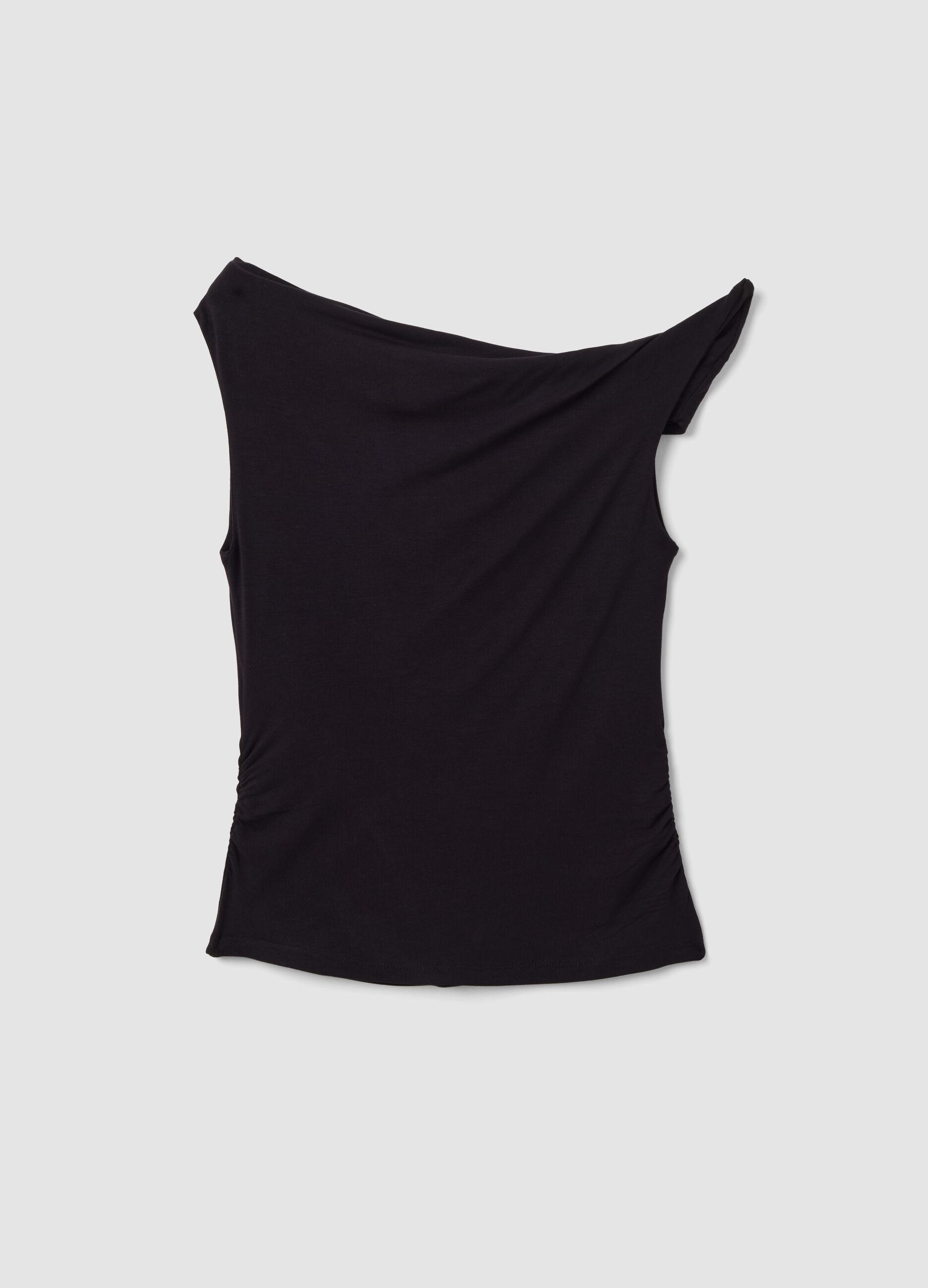 Top nero asimmetrico monospalla in viscosa elasticizzato slim fit