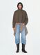 Giacca marrone regular con zip e fantasia spigata_0