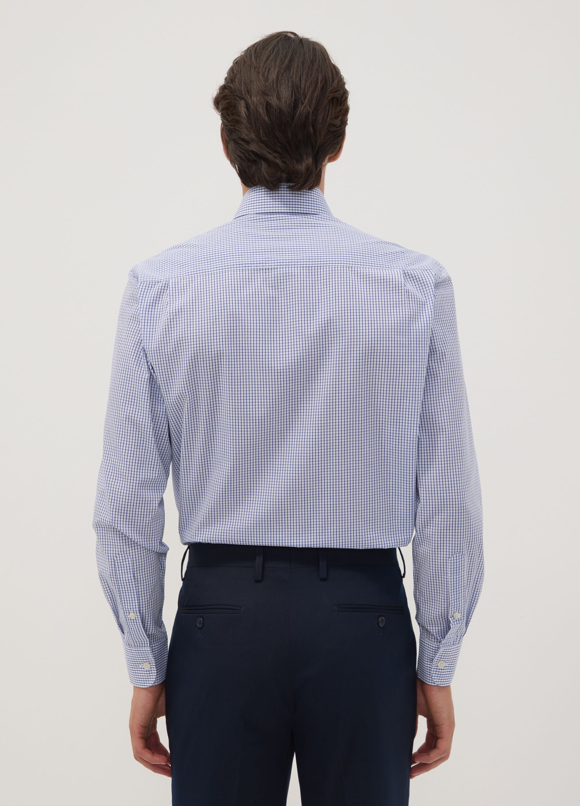 Light blue cotton-blend checked easy-iron regular-fit shirt