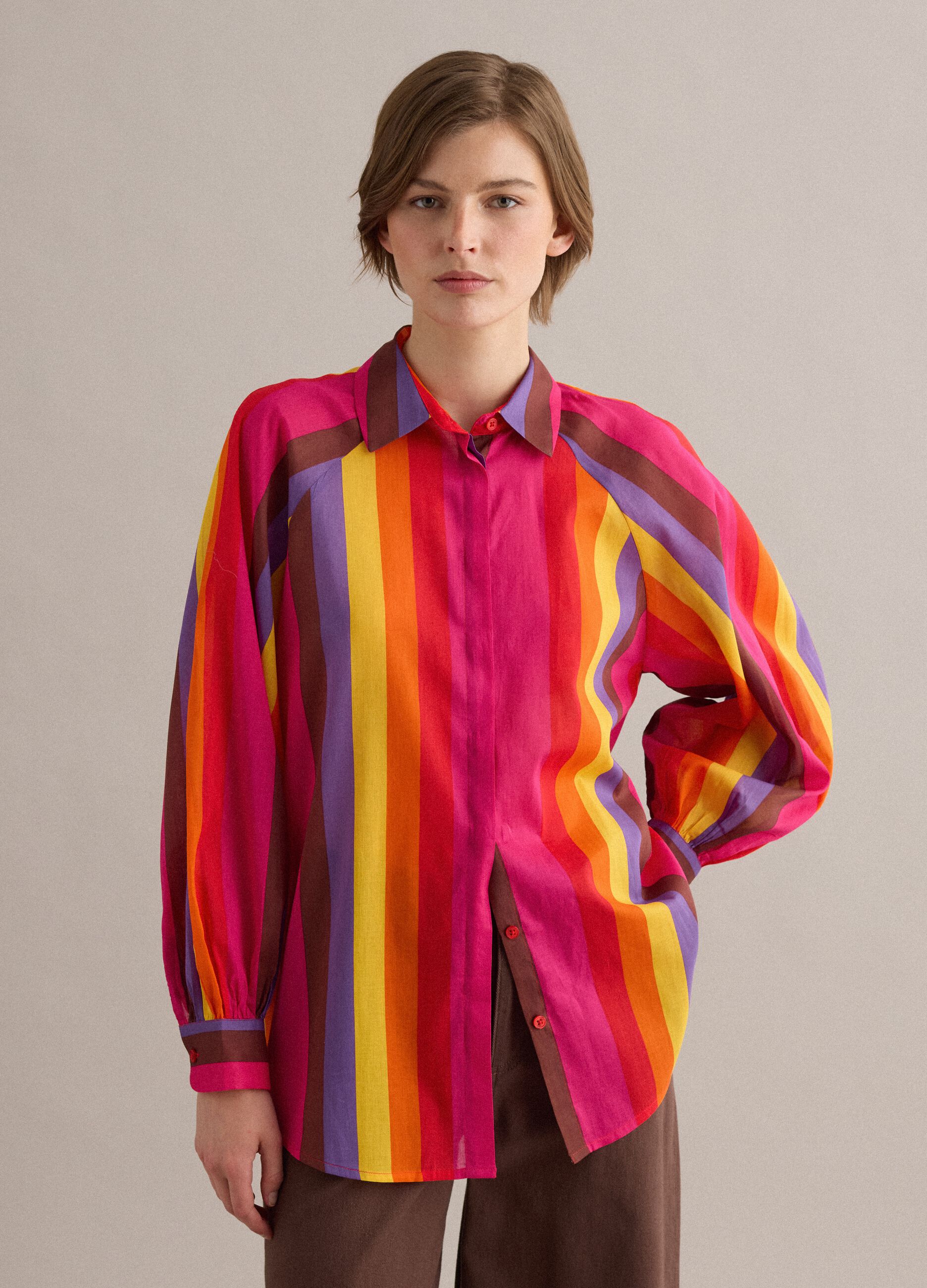 Multicolour pure cotton shirt with classic collar