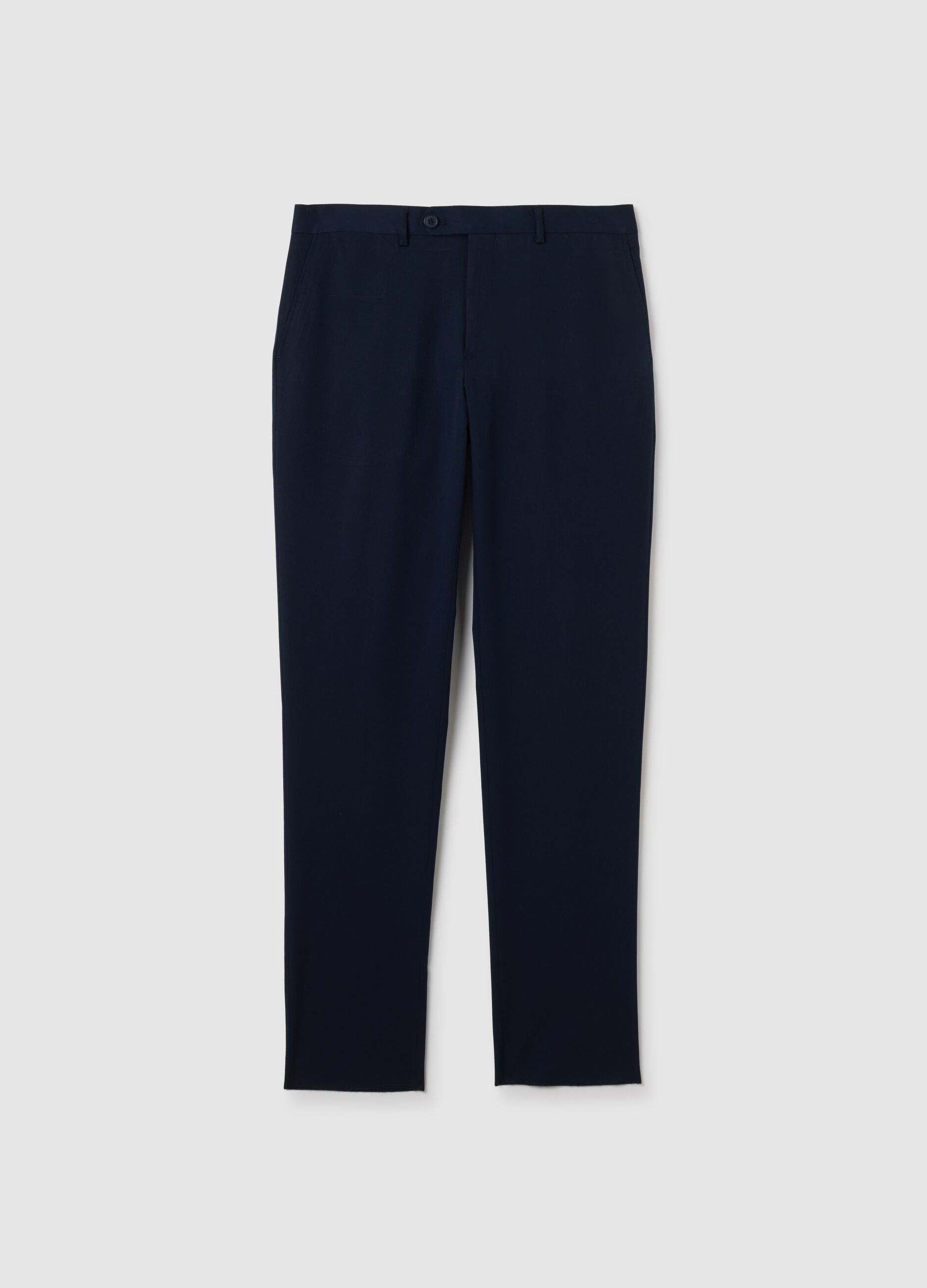 Blue Stretch Blend Trousers Regular Fit