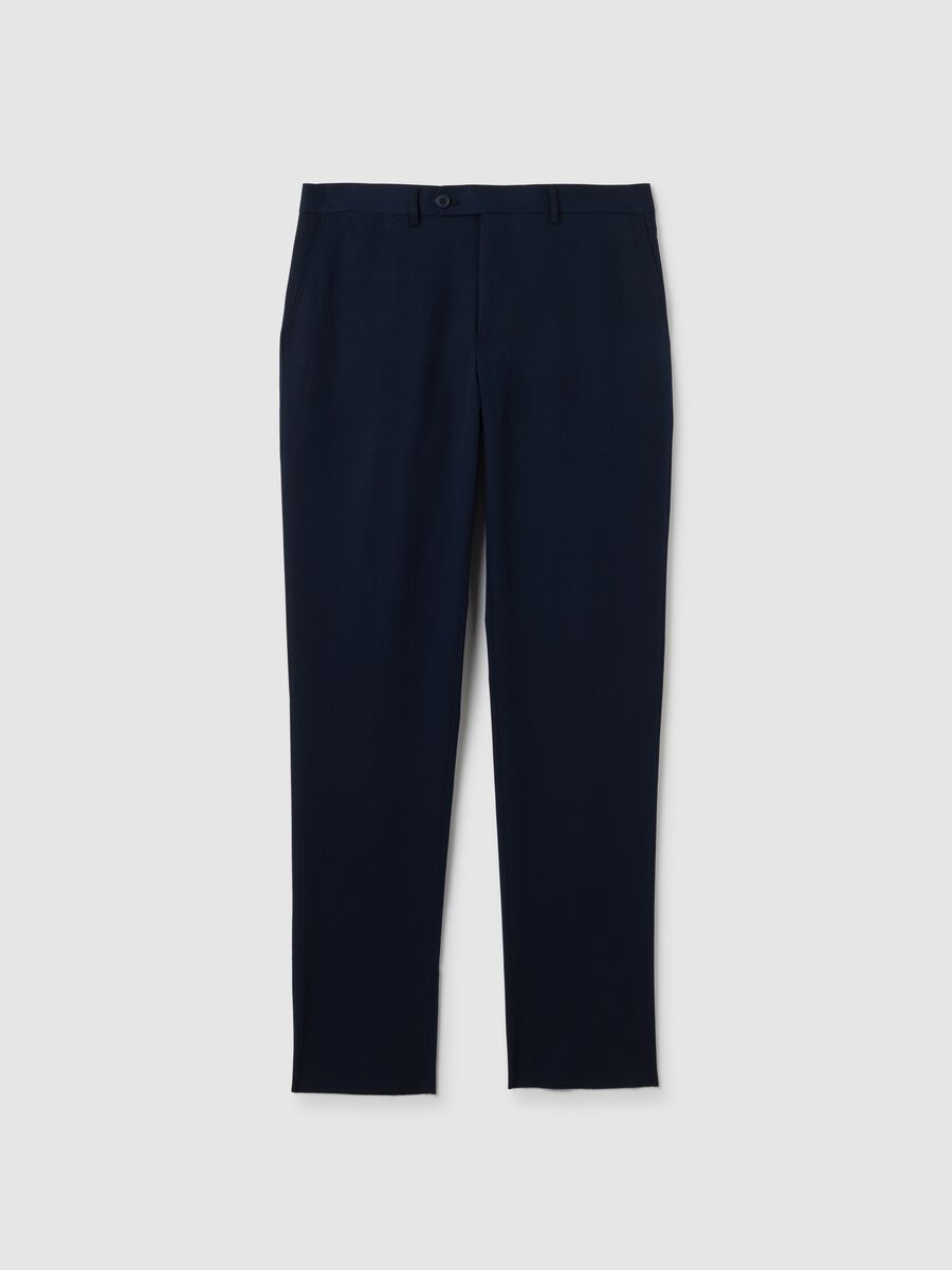 Blue Stretch Blend Trousers Regular Fit_0