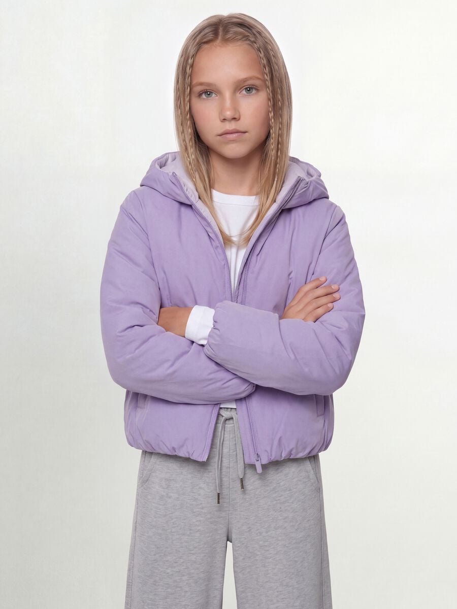 Giacca Ultralight viola reversibile con cappuccio e zip per ragazza_0