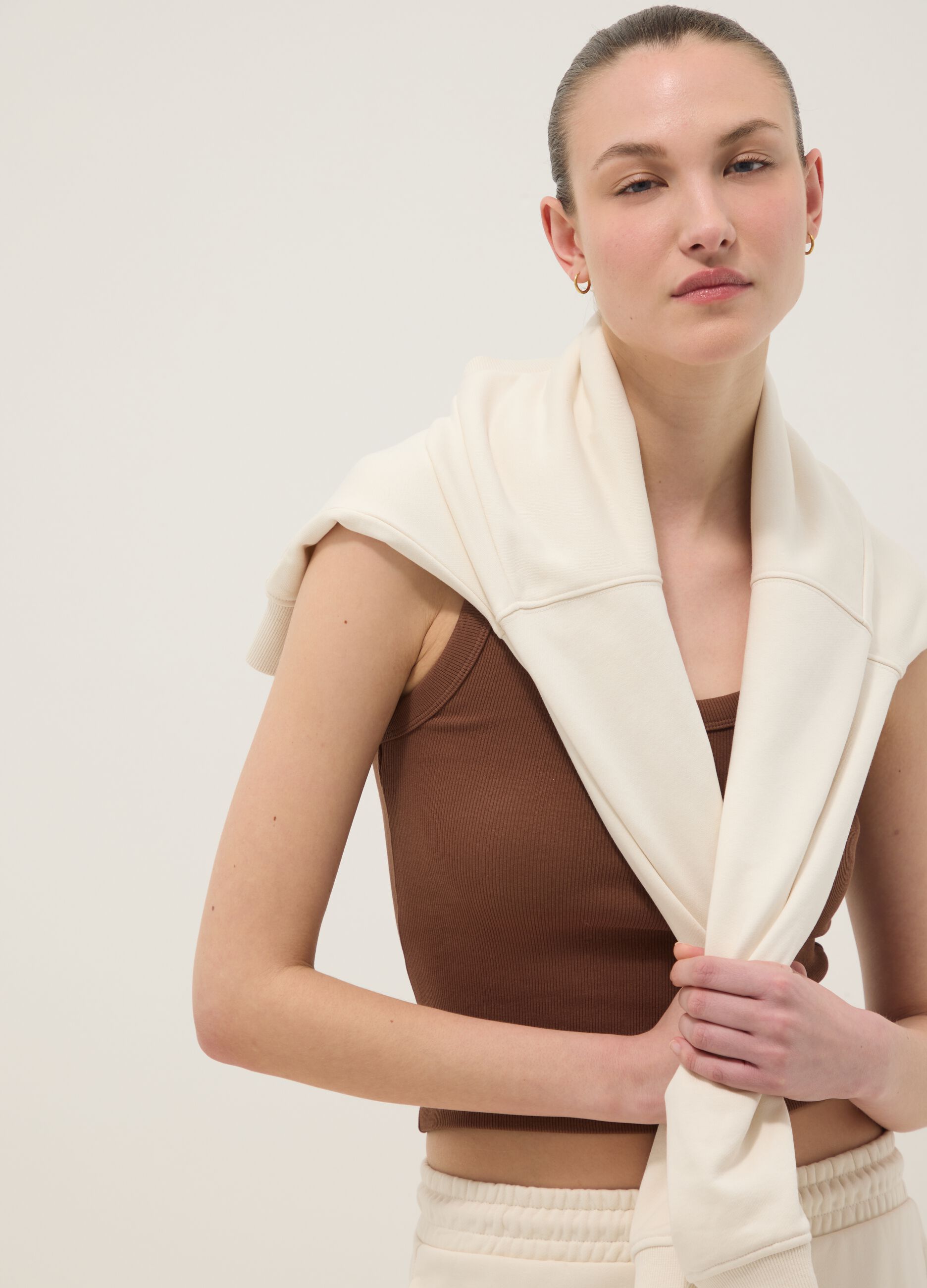 Brown fitted stretch-cotton vest top