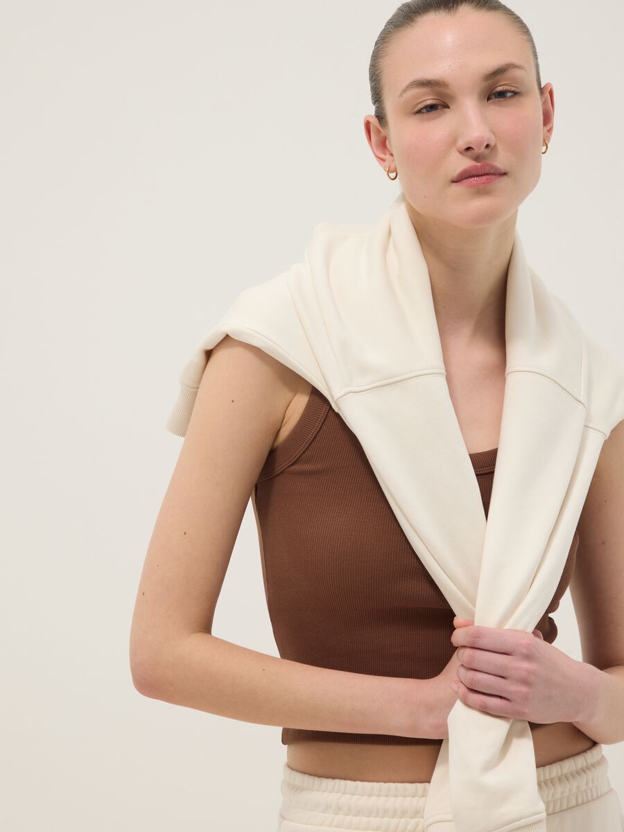 Brown fitted stretch-cotton vest top_0