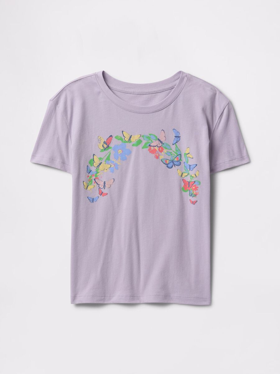 Purple cotton T-shirt with flowers and butterflies print_2