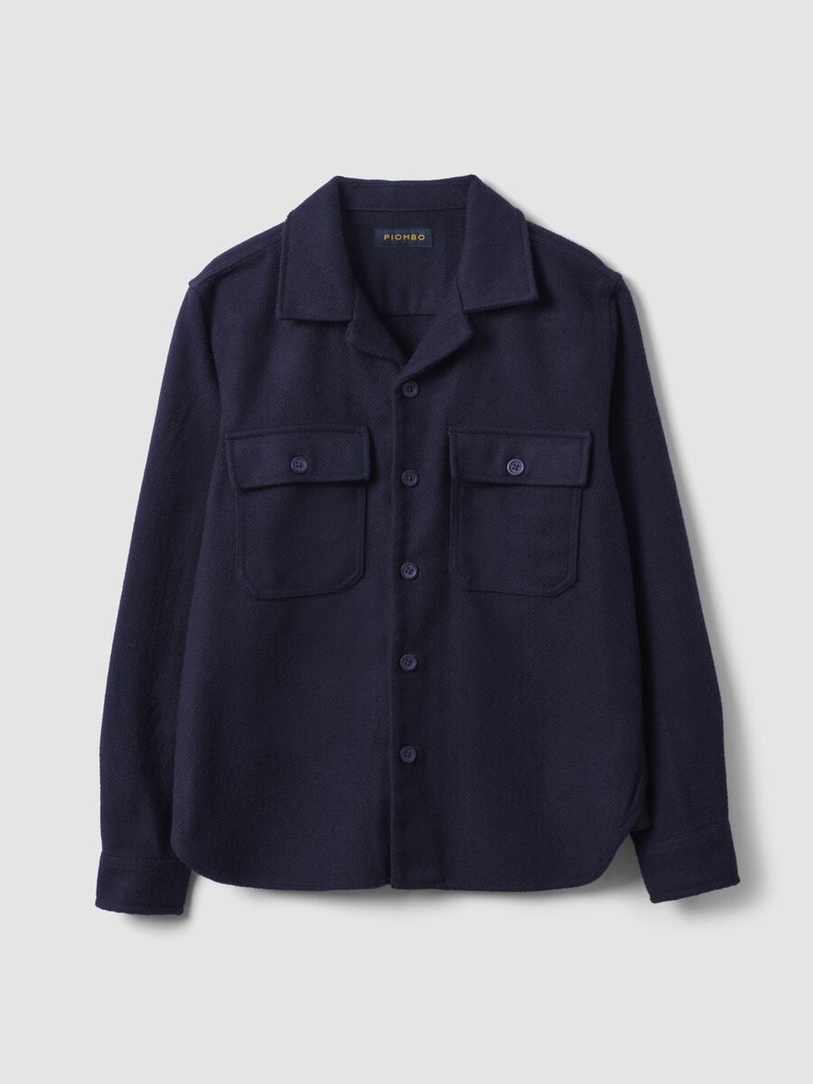 Blue wool and viscose-blend shacket with buttons, oversized fit_4