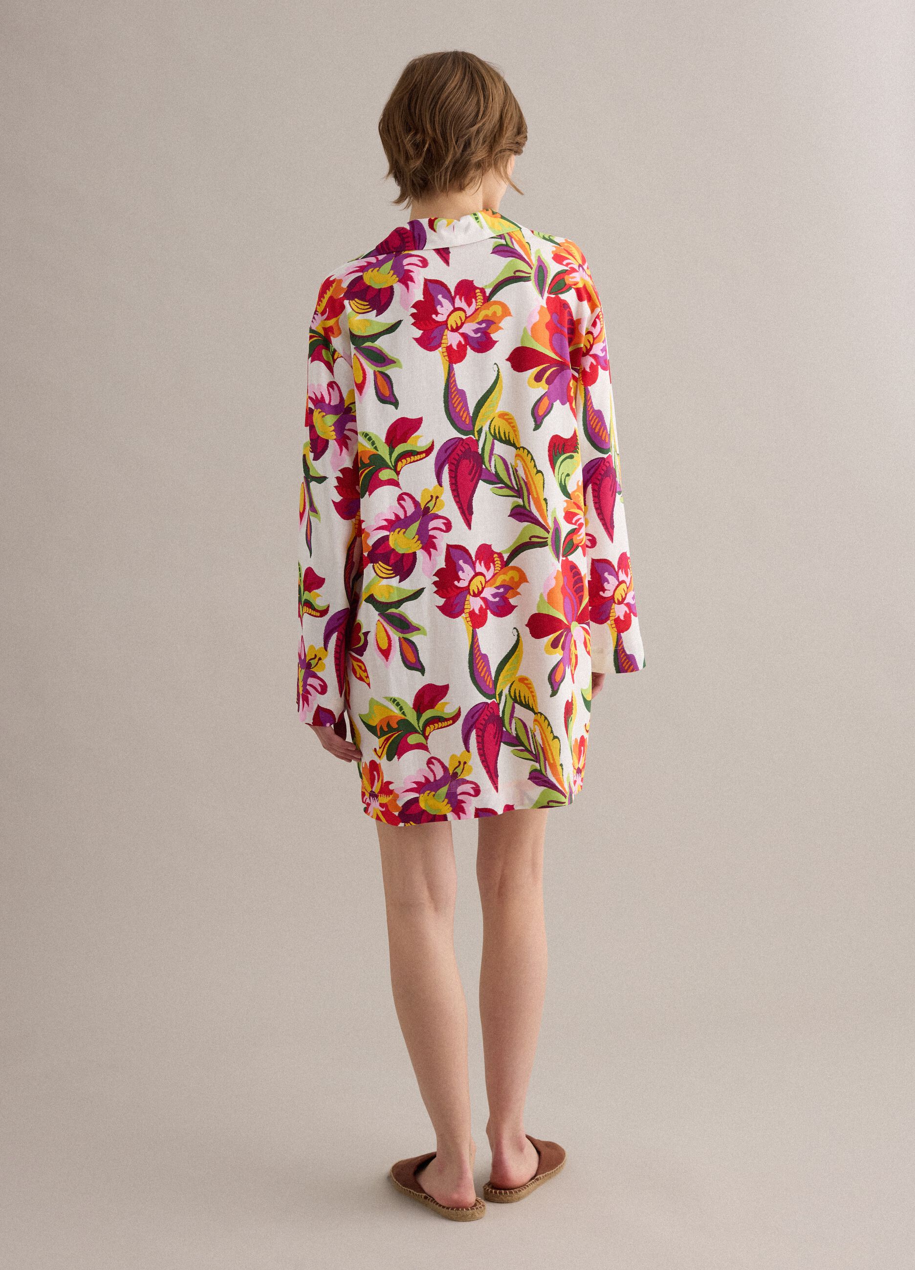 Multicolour viscose-linen blend shirt dress, regular fit