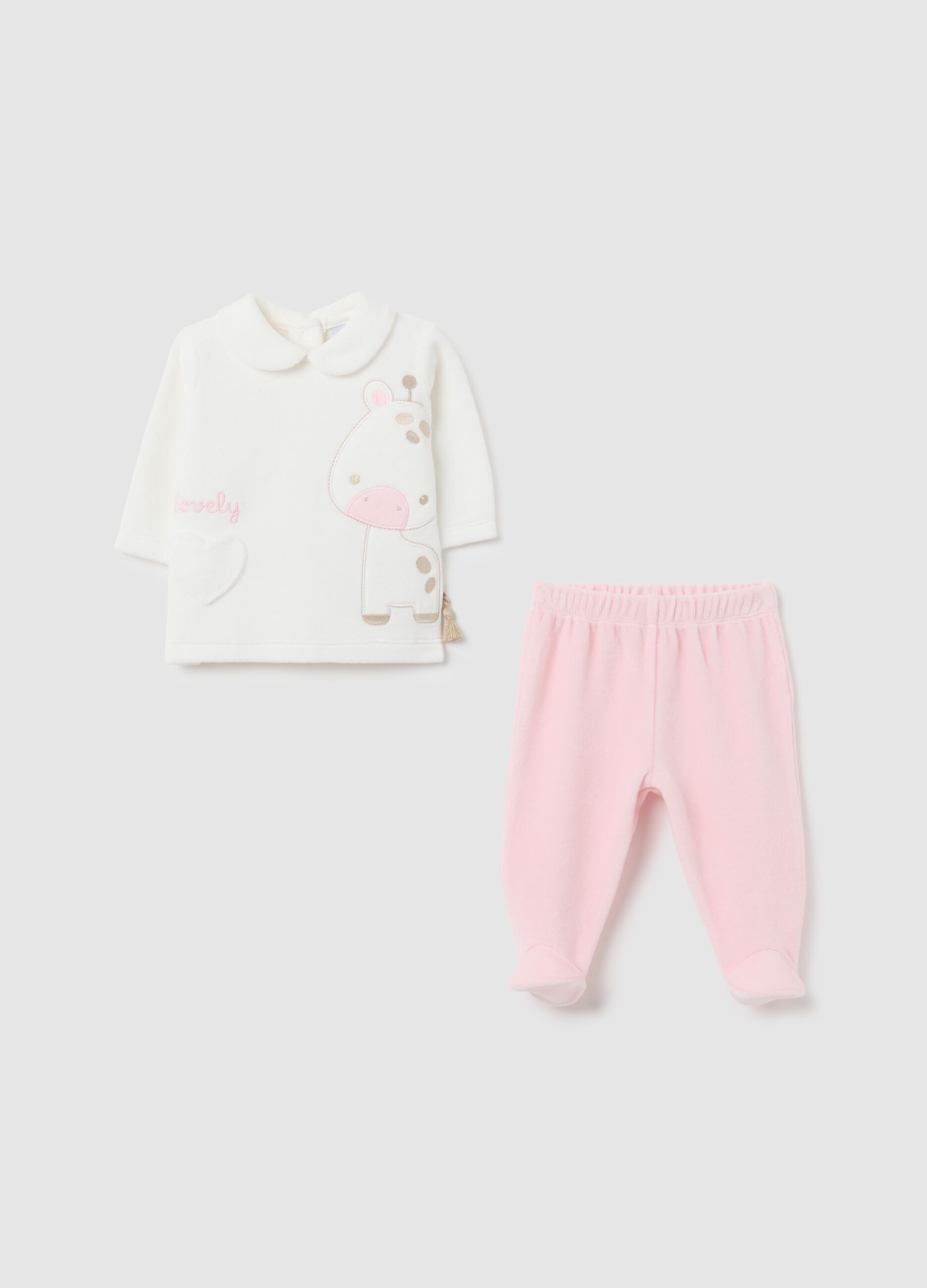 White velvet two-piece set for baby girls