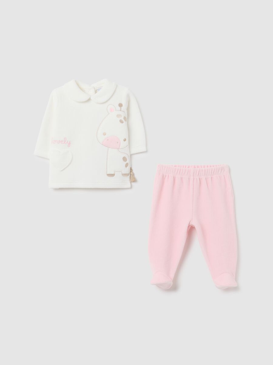 White velvet two-piece set for baby girls_0